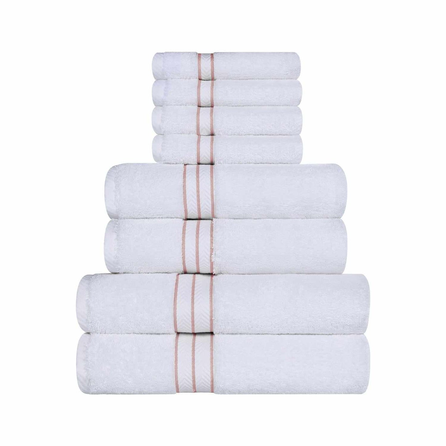 Traditional Organic Wave 650 GSM 8- Pieces Towel Set - White-Tea Rose