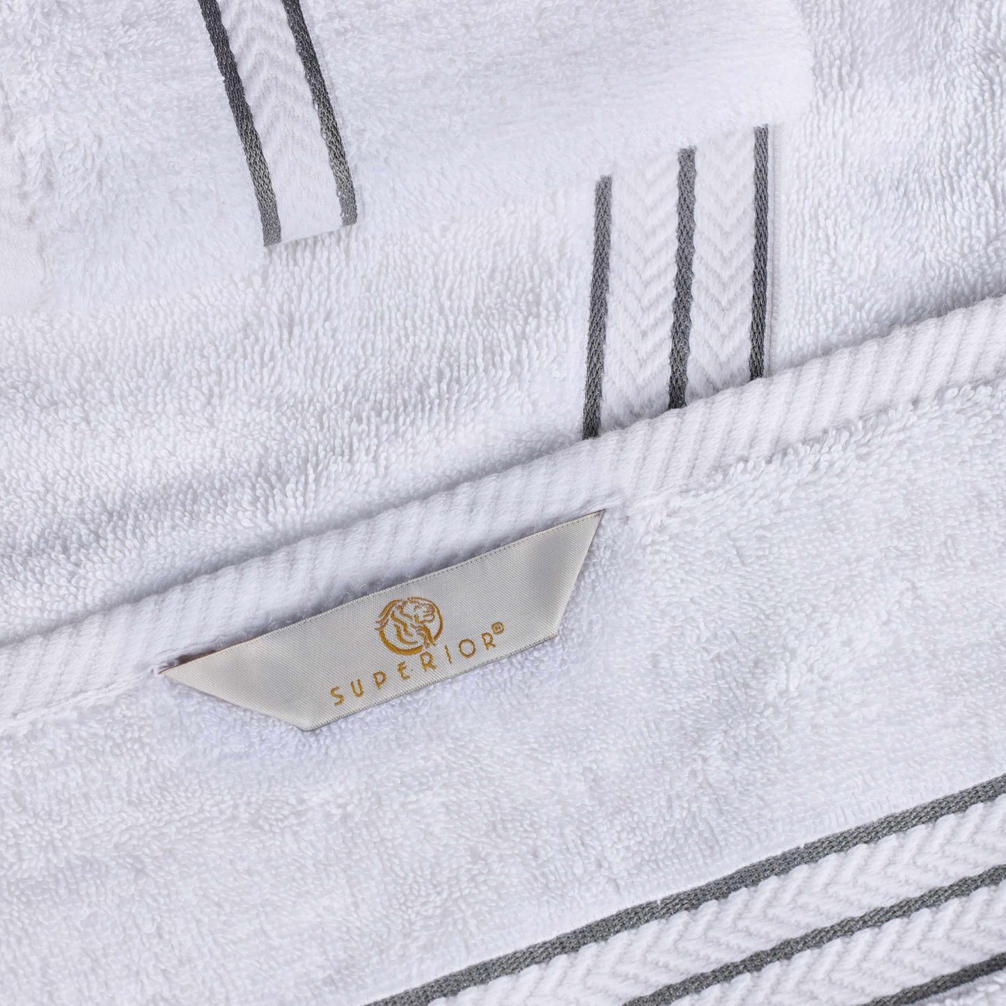 Traditional Organic Wave 650 GSM 8- Pieces Towel Set - White-Charcoal