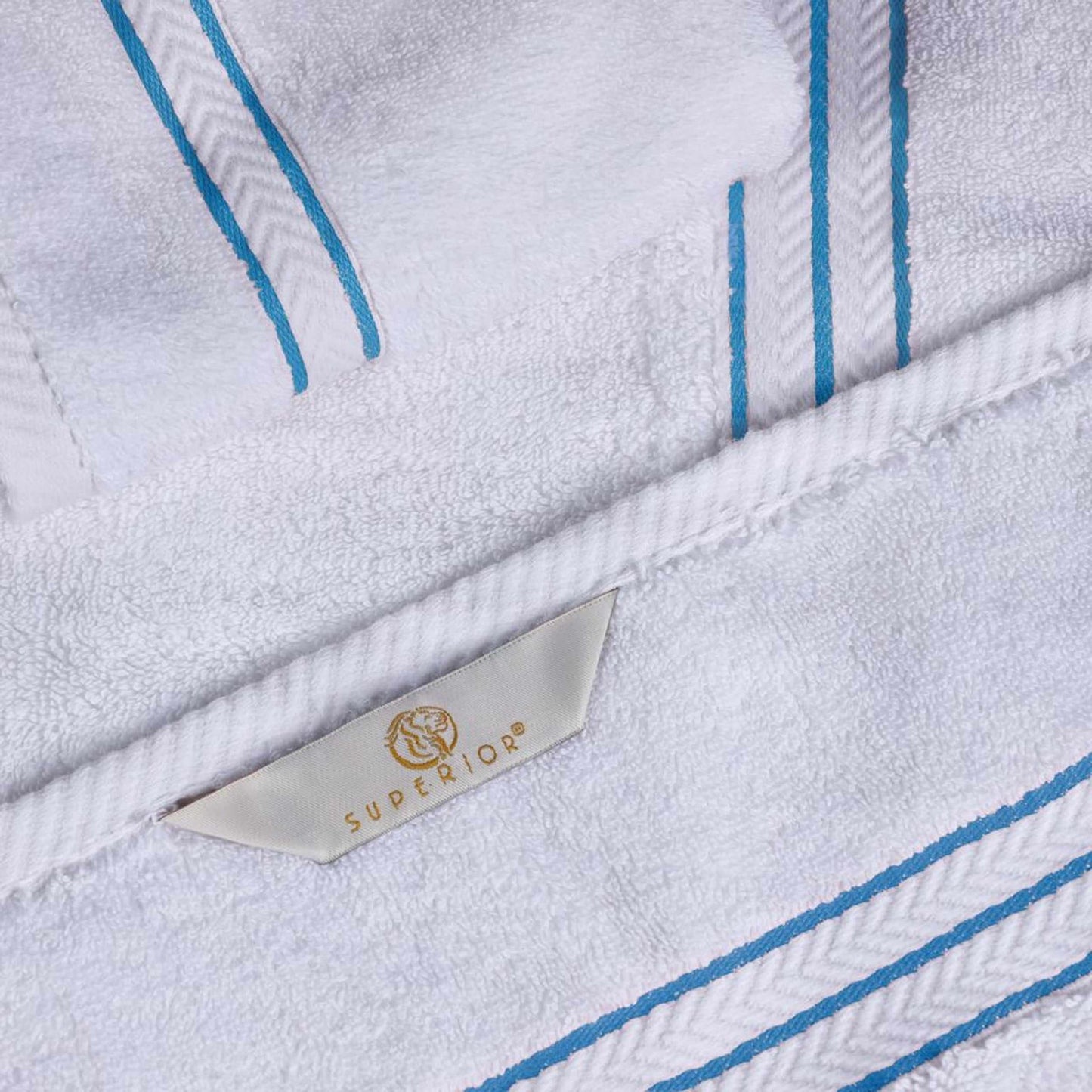 Traditional Organic Wave 650 GSM 8- Pieces Towel Set - White-Light Blue
