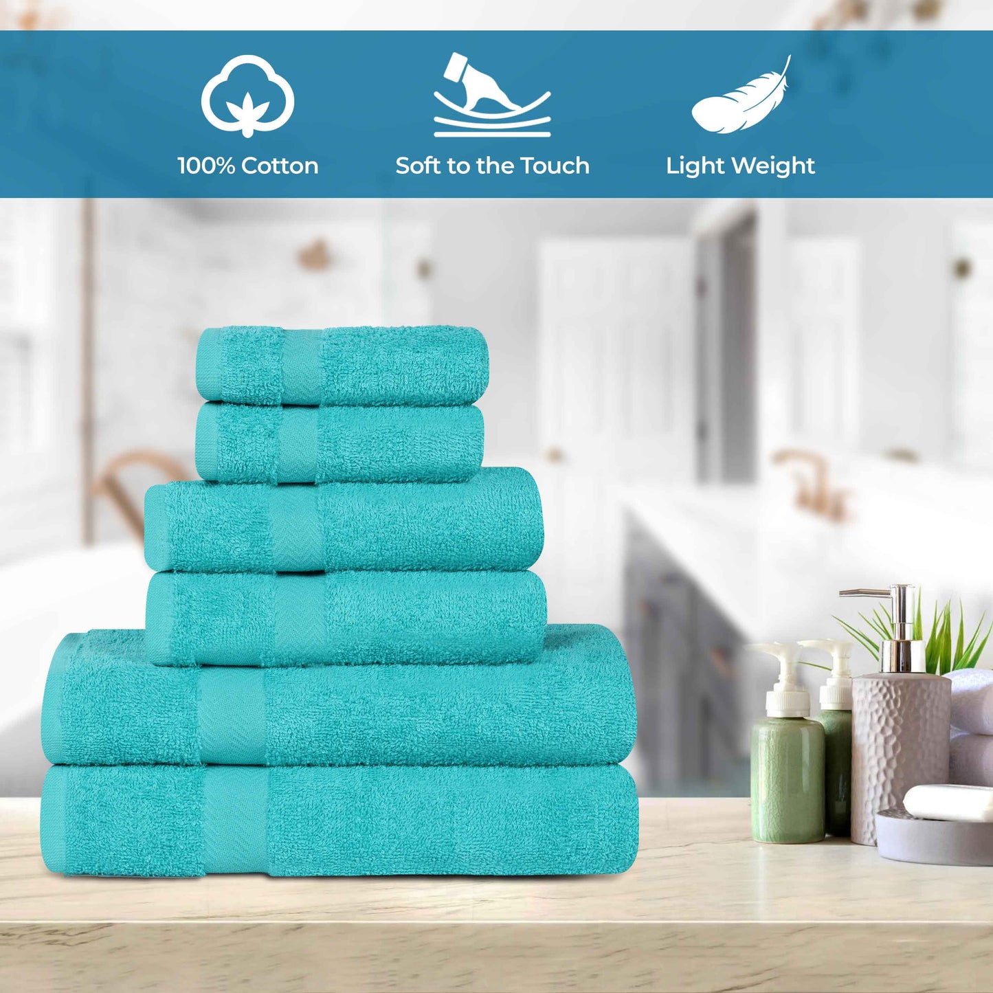 6 Piece Cotton Eco-Friendly Soft Absorbent Towel Set