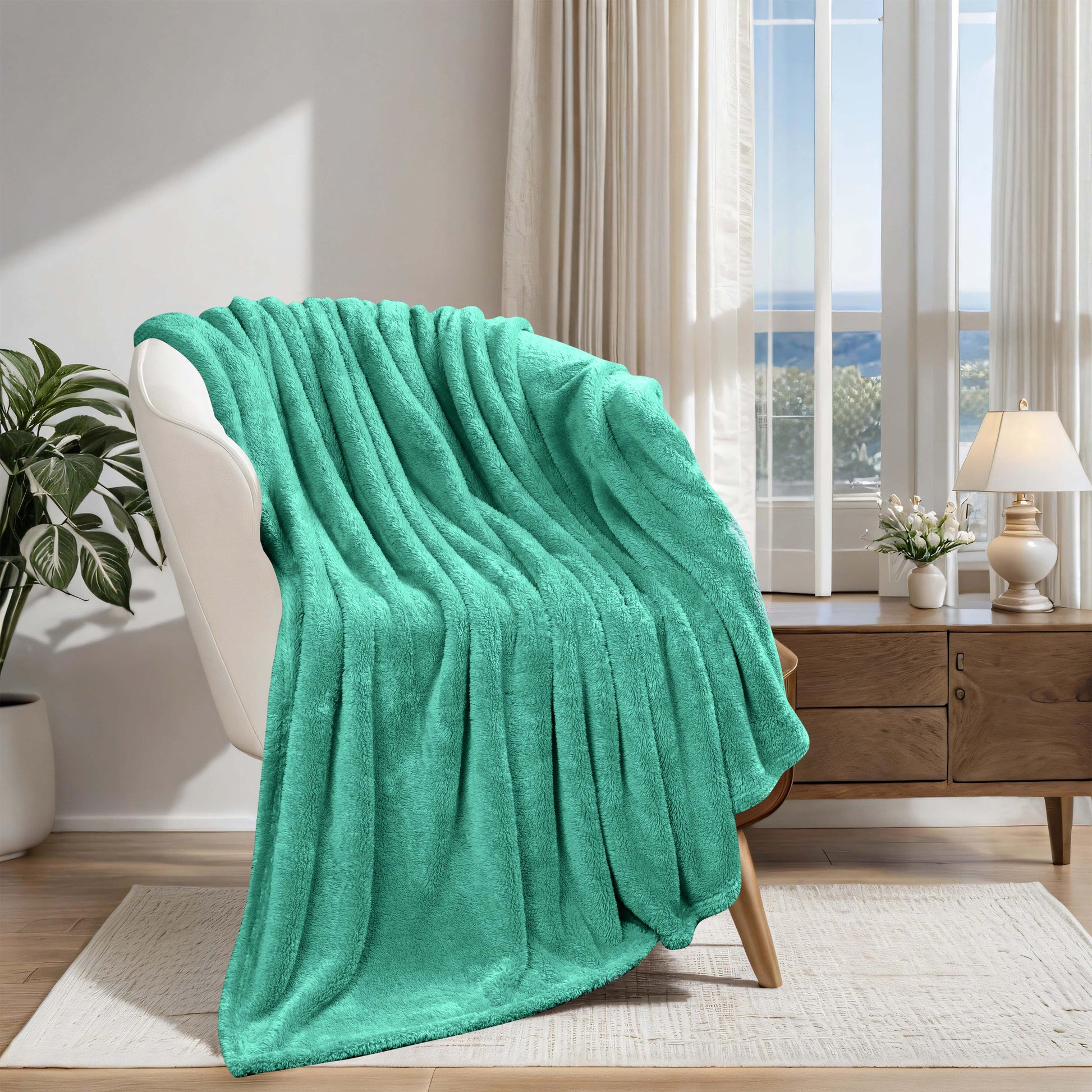 Fleece Plush Medium Weight Fluffy Soft Solid Decorative Blanket - Turquoise