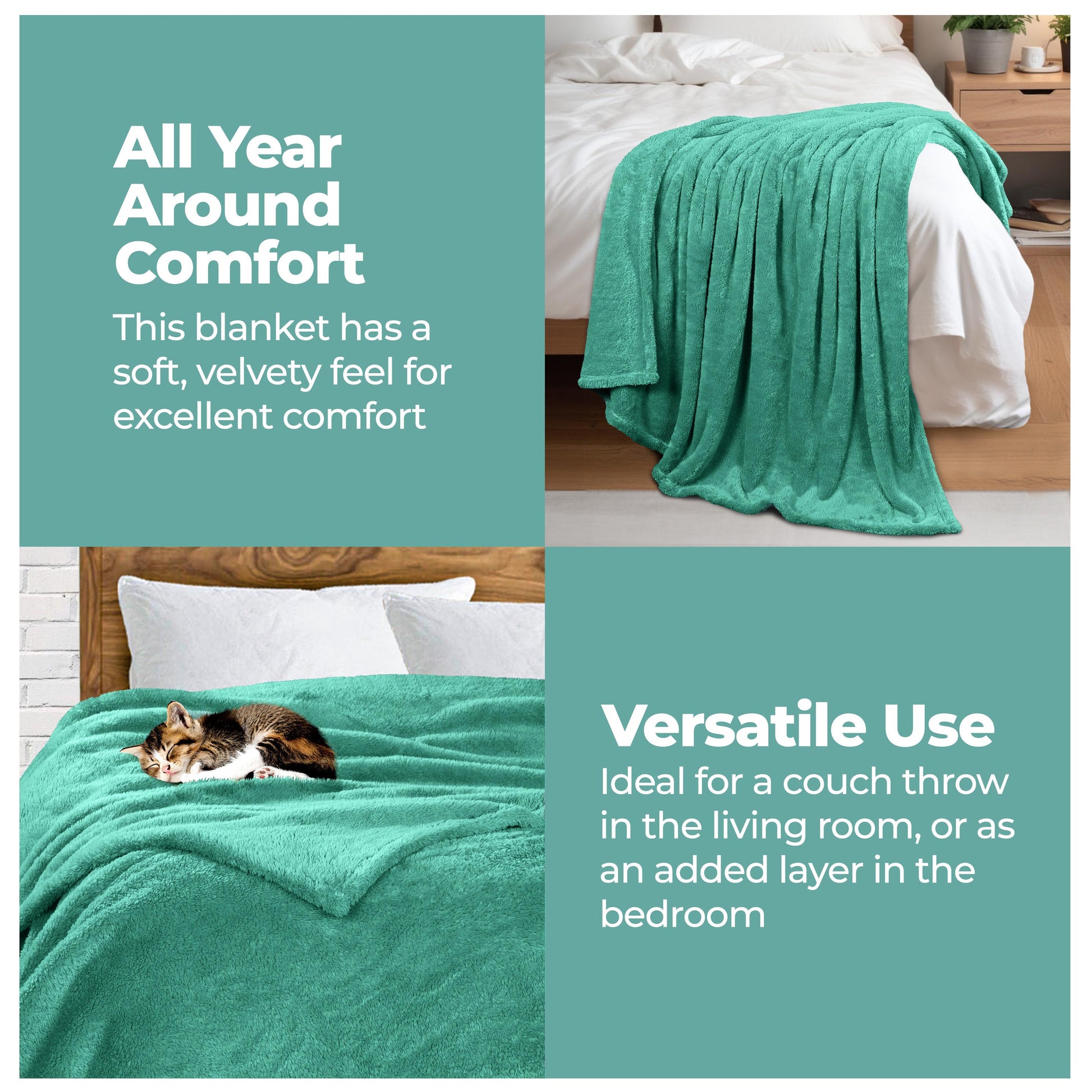 Fleece Plush Medium Weight Fluffy Soft Solid Decorative Blanket - Turquoise