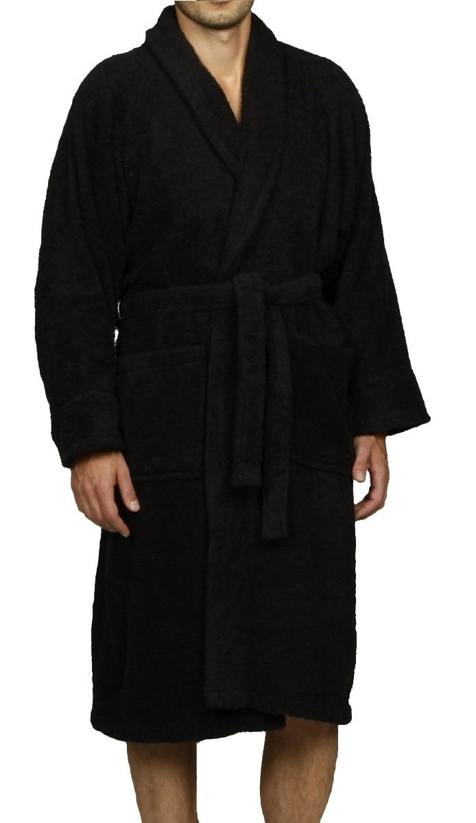 Cotton Ultra-Soft Terry Adult Unisex Lightweight Luxury Bathrobe - Black
