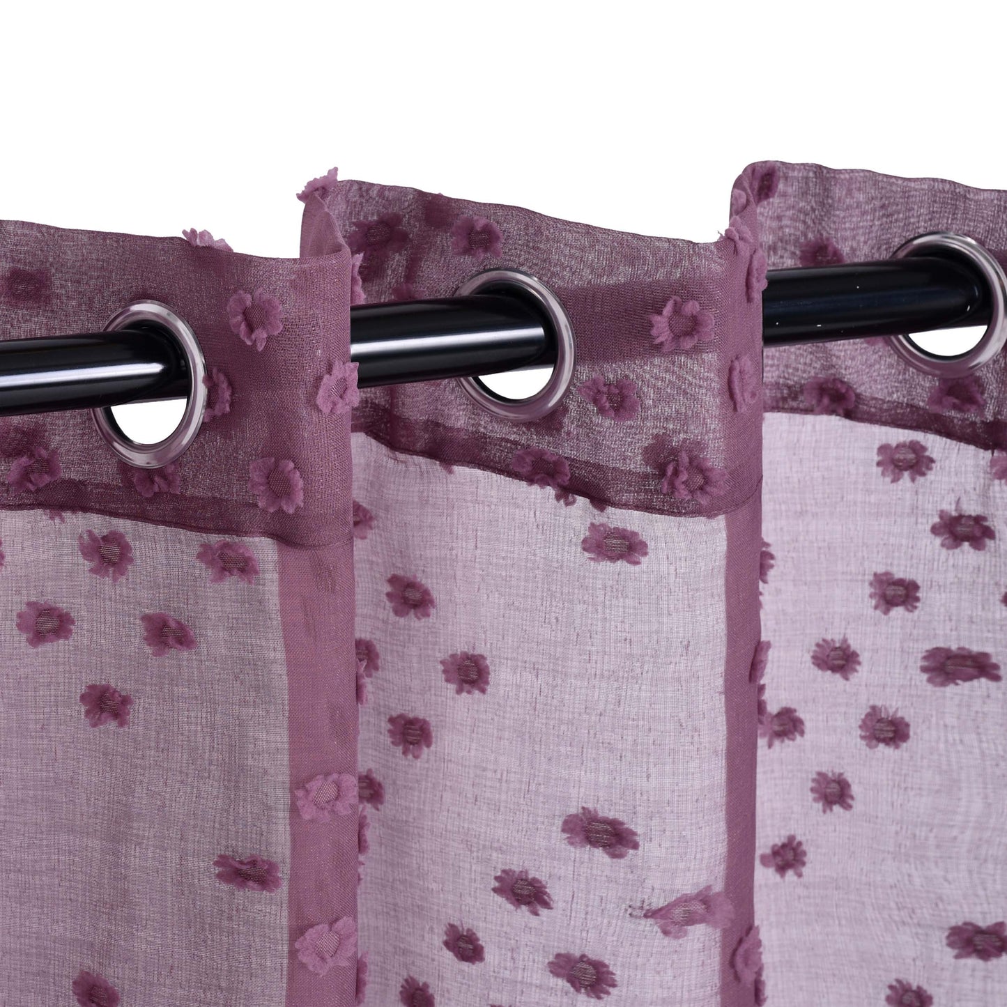 Sheer Poppy Floral Modern Textured Grommet Curtain Panels Set of 2 - VineyardWine