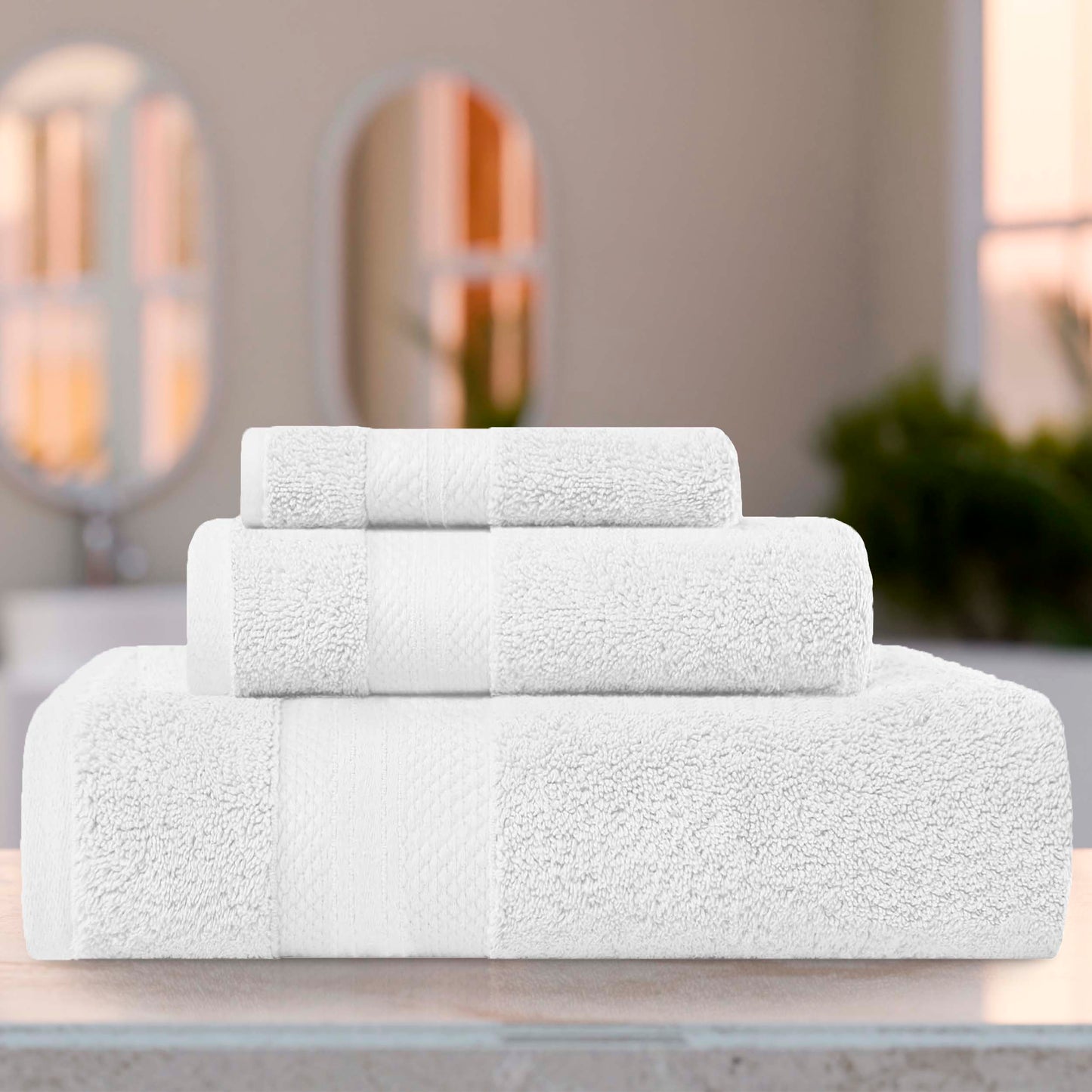 Superior Premium Turkish-Cotton Assorted Towel Set - White