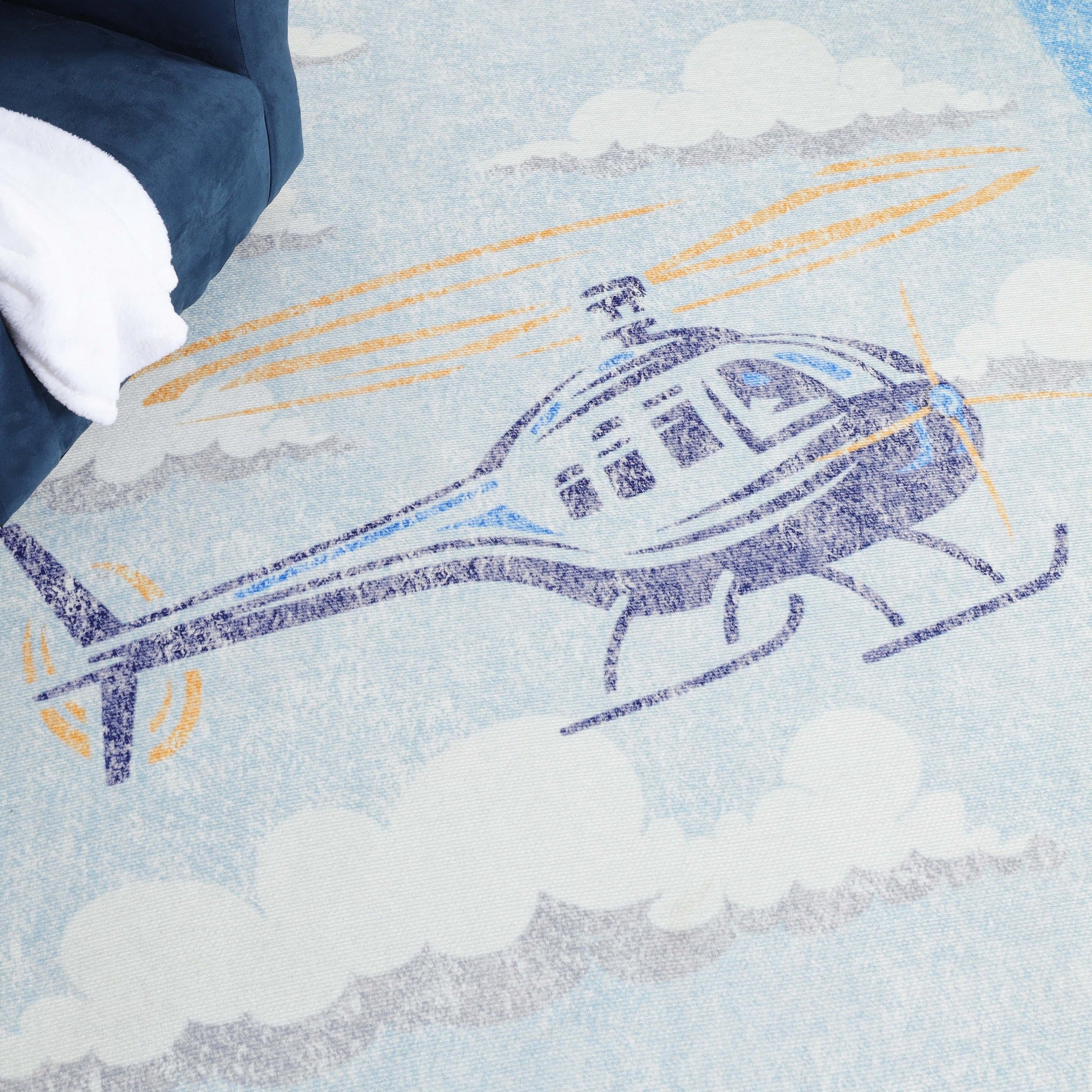 Superior World Traveler Helicopter Flatweave Indoor Area Rug - Cerulean Blue