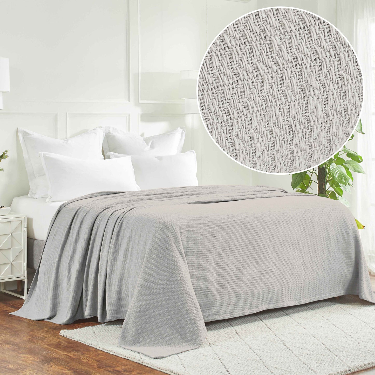 Waffle Weave Honeycomb Knit Soft Solid Textured Cotton Blanket - Silver
