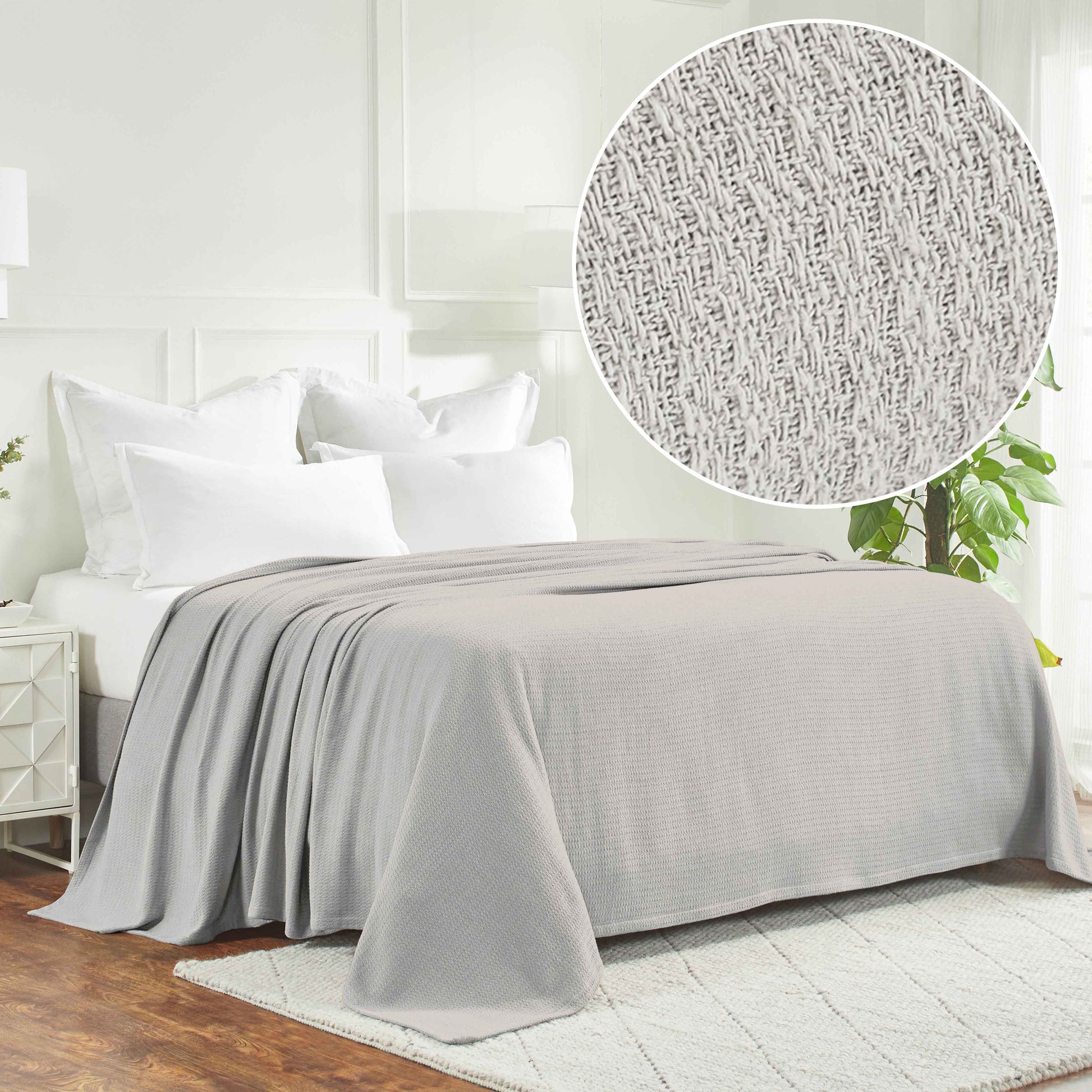 Waffle Weave Honeycomb Knit Soft Solid Textured Cotton Blanket - Silver