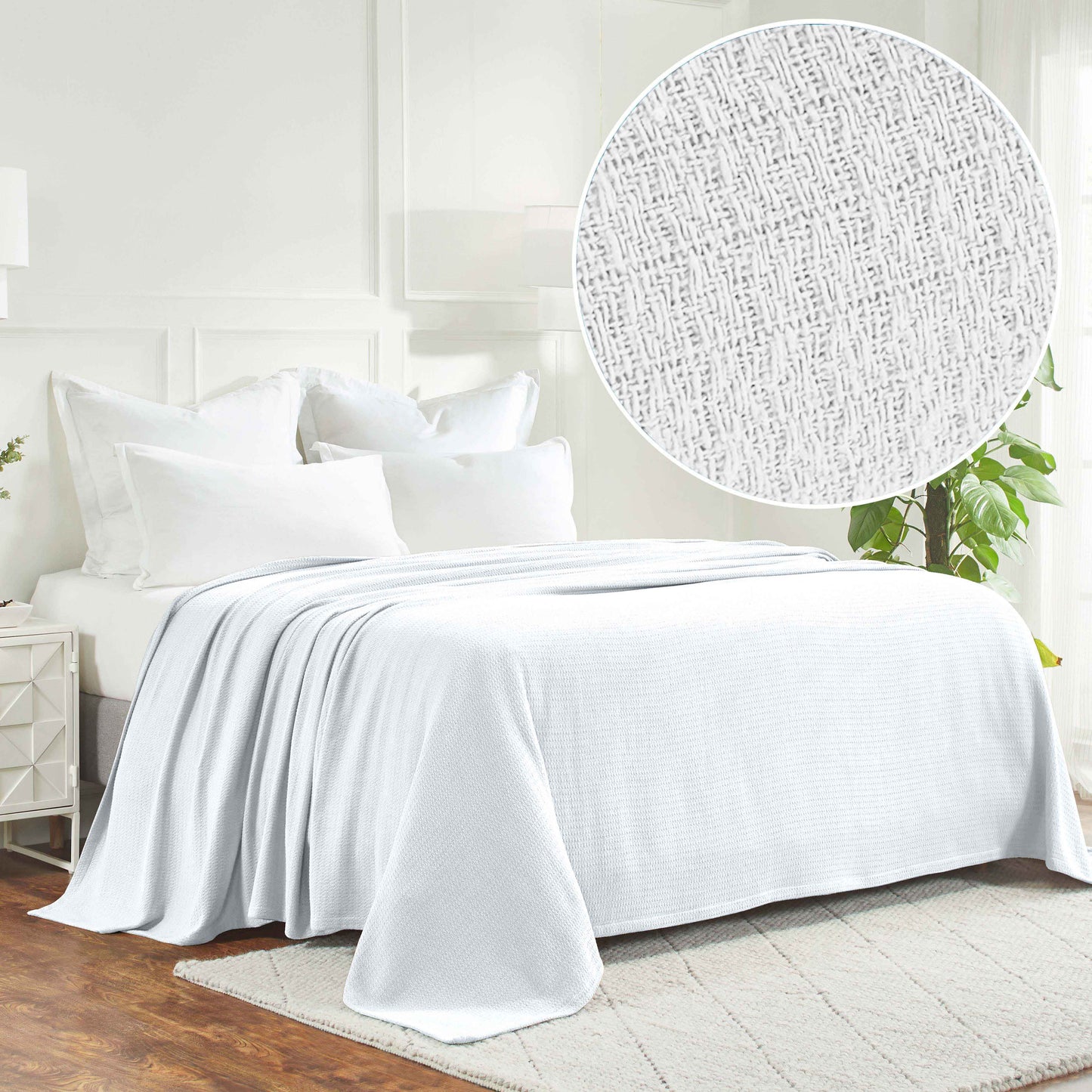 Waffle Weave Honeycomb Knit Soft Solid Textured Cotton Blanket - White