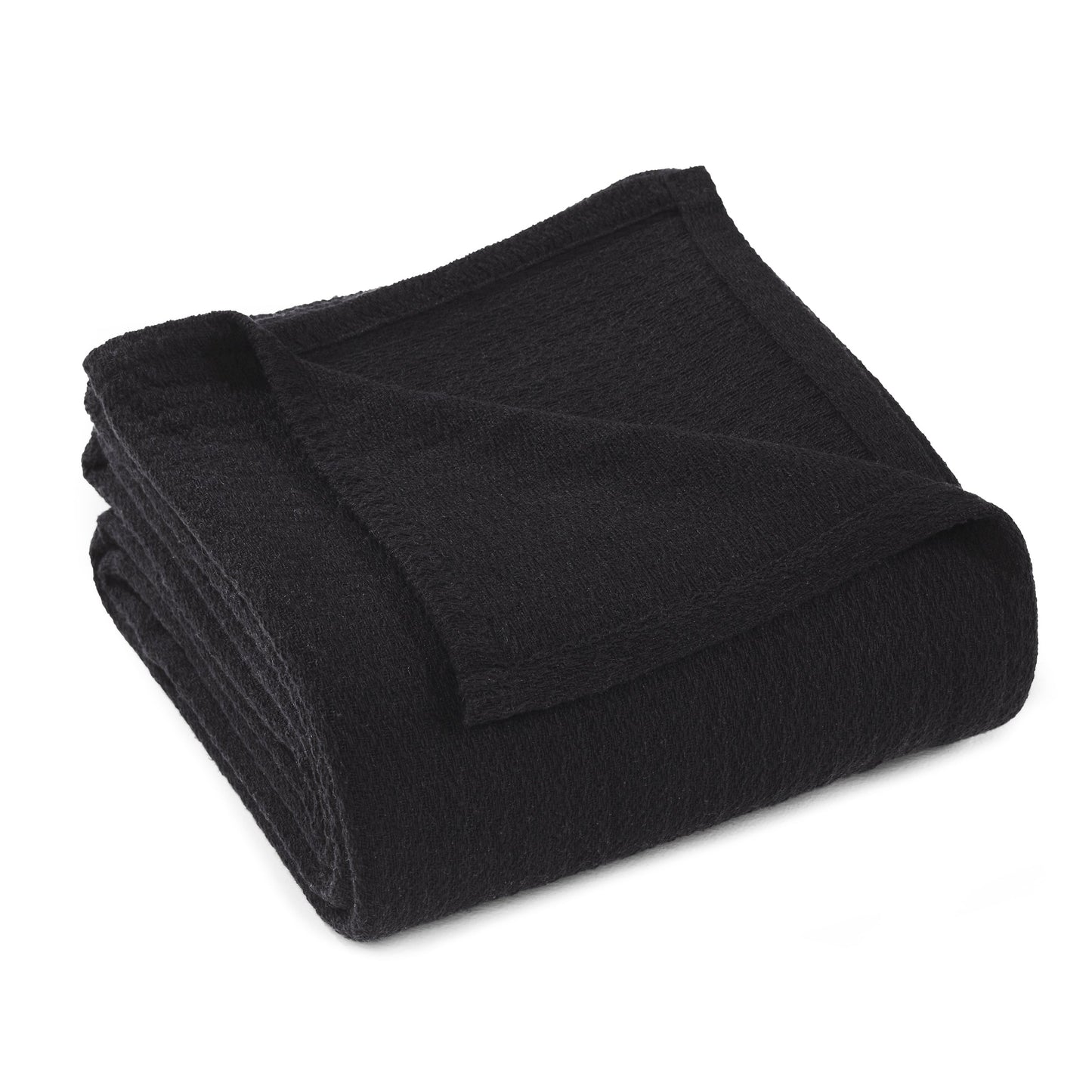 Waffle Weave Honeycomb Knit Soft Solid Textured Cotton Blanket - Black