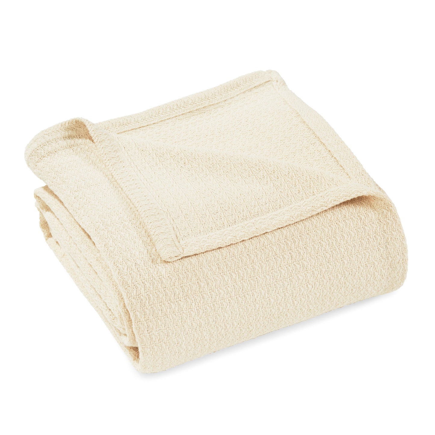 Waffle Weave Honeycomb Knit Soft Solid Textured Cotton Blanket - Ivory
