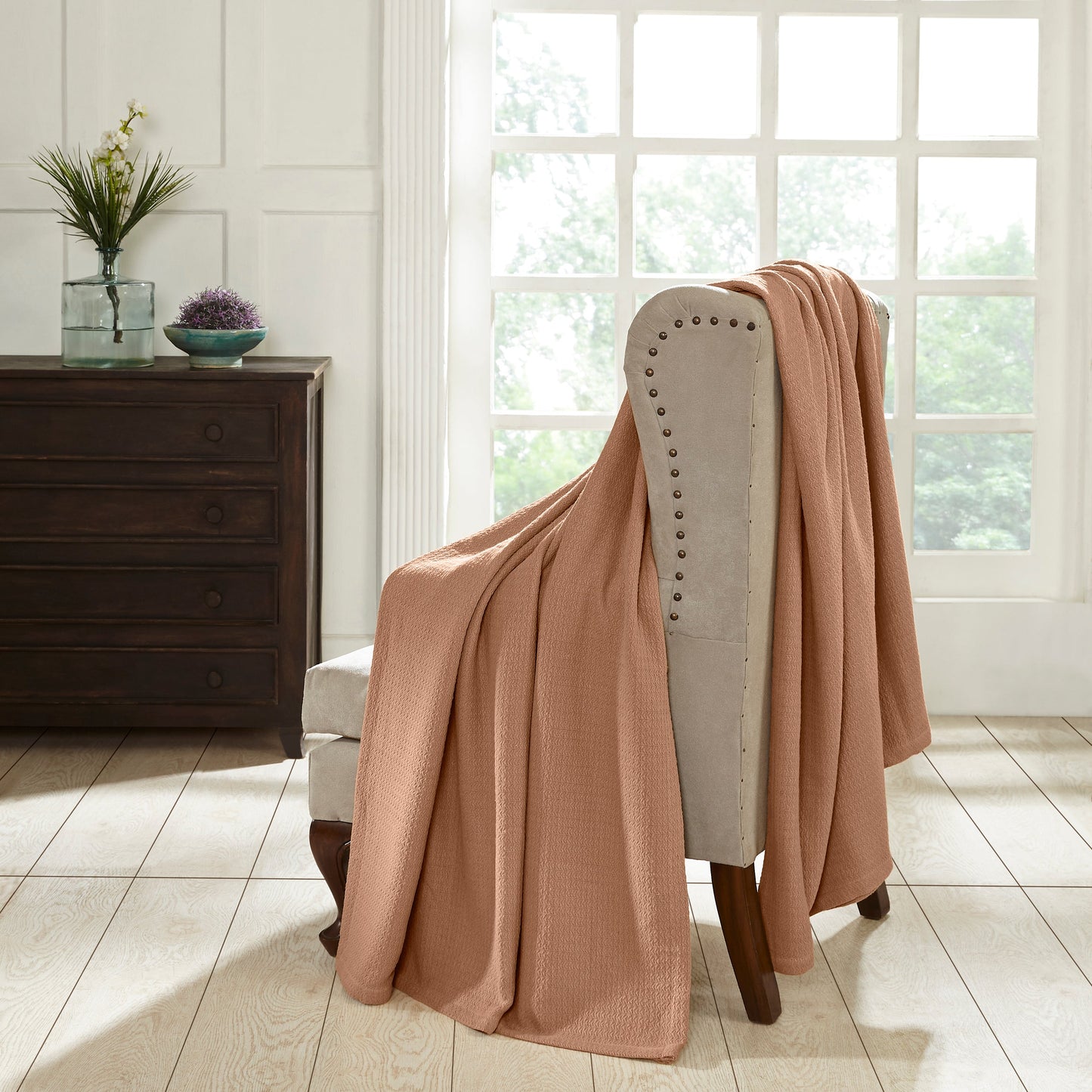 Waffle Weave Honeycomb Knit Soft Solid Textured Cotton Blanket - Camel