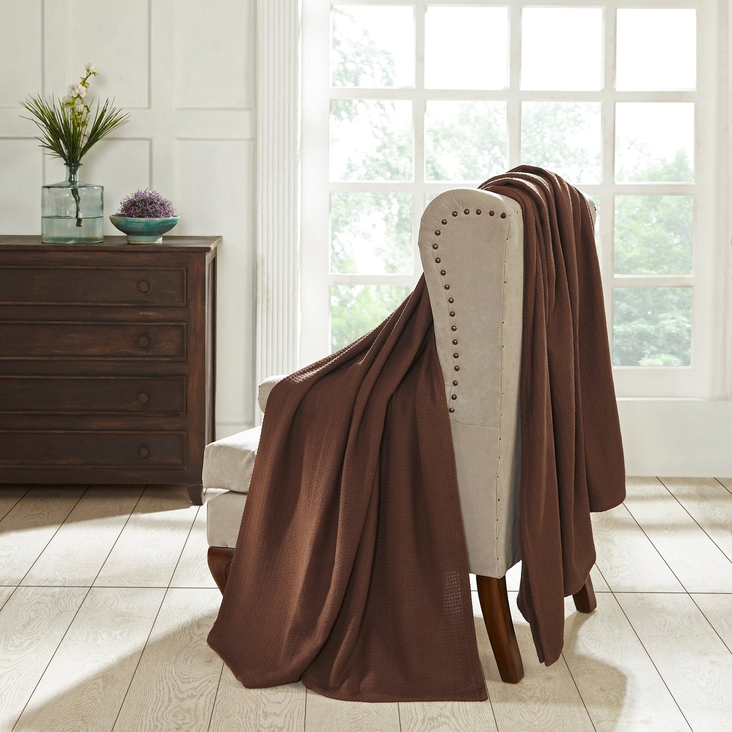 Waffle Weave Honeycomb Knit Soft Solid Textured Cotton Blanket - Chocolate