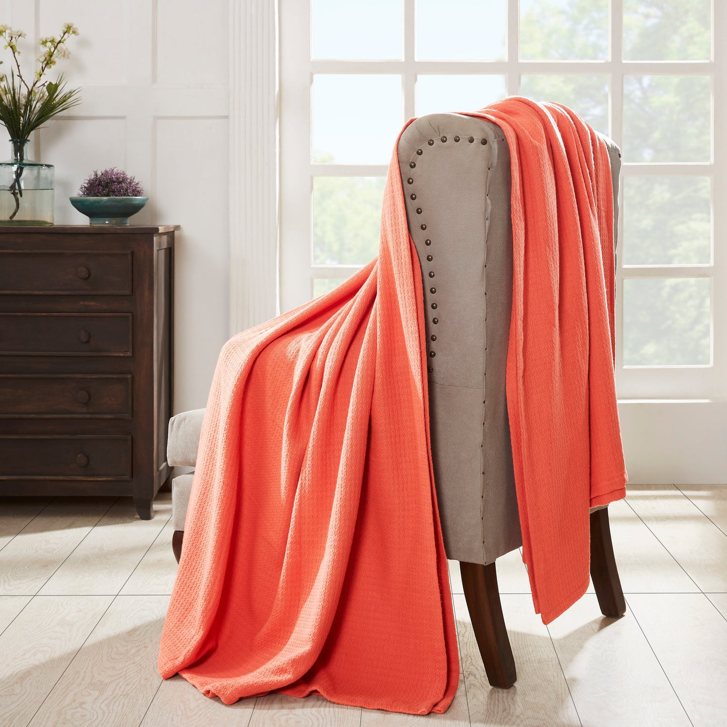 Waffle Weave Honeycomb Knit Soft Solid Textured Cotton Blanket - Coral
