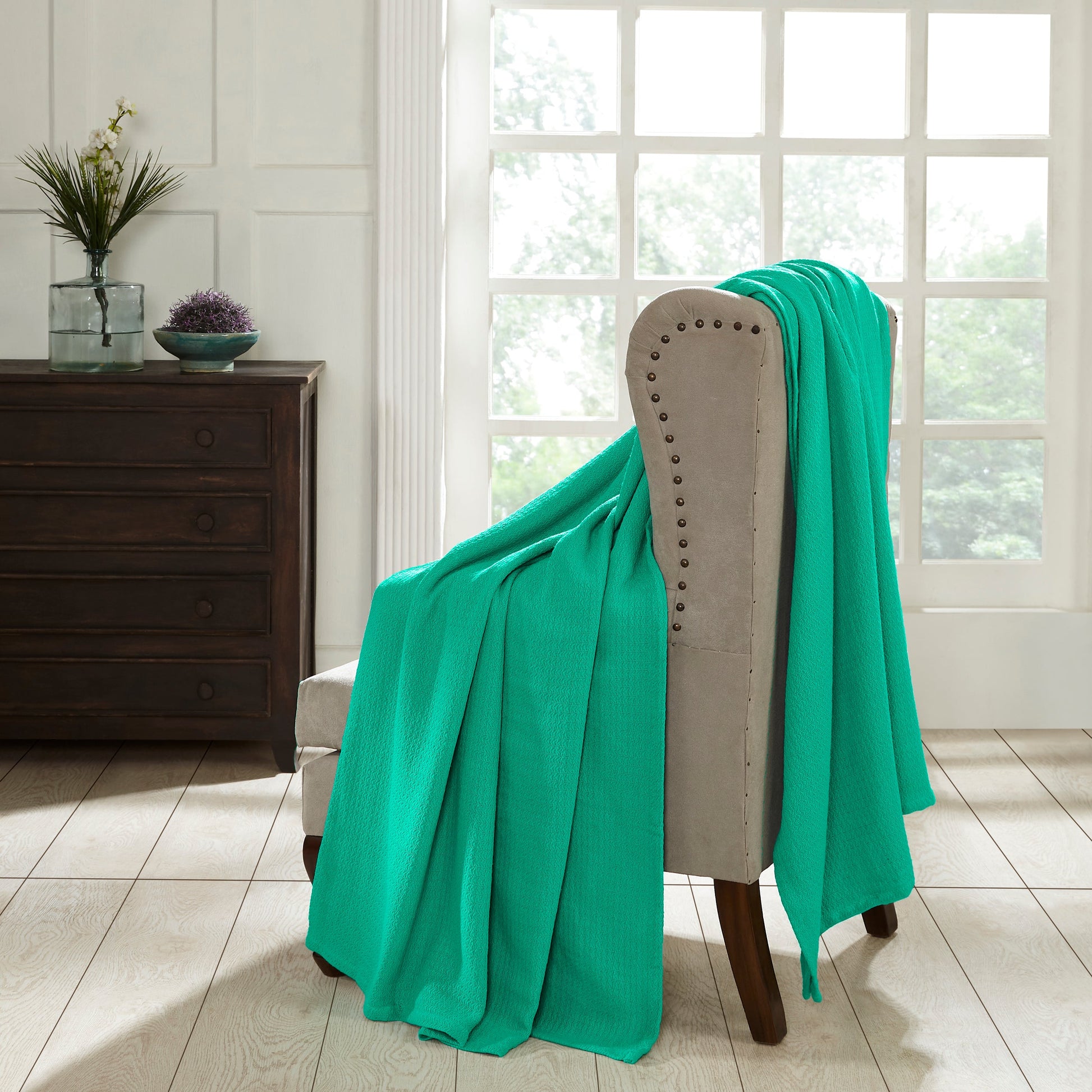 Waffle Weave Honeycomb Knit Soft Solid Textured Cotton Blanket - Gumdrop Green