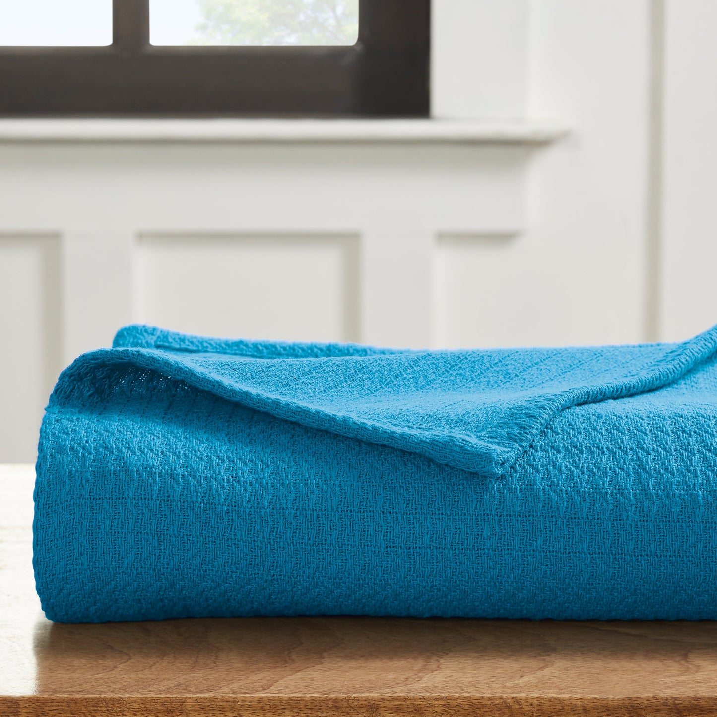 Waffle Weave Honeycomb Knit Soft Solid Textured Cotton Blanket - Azure