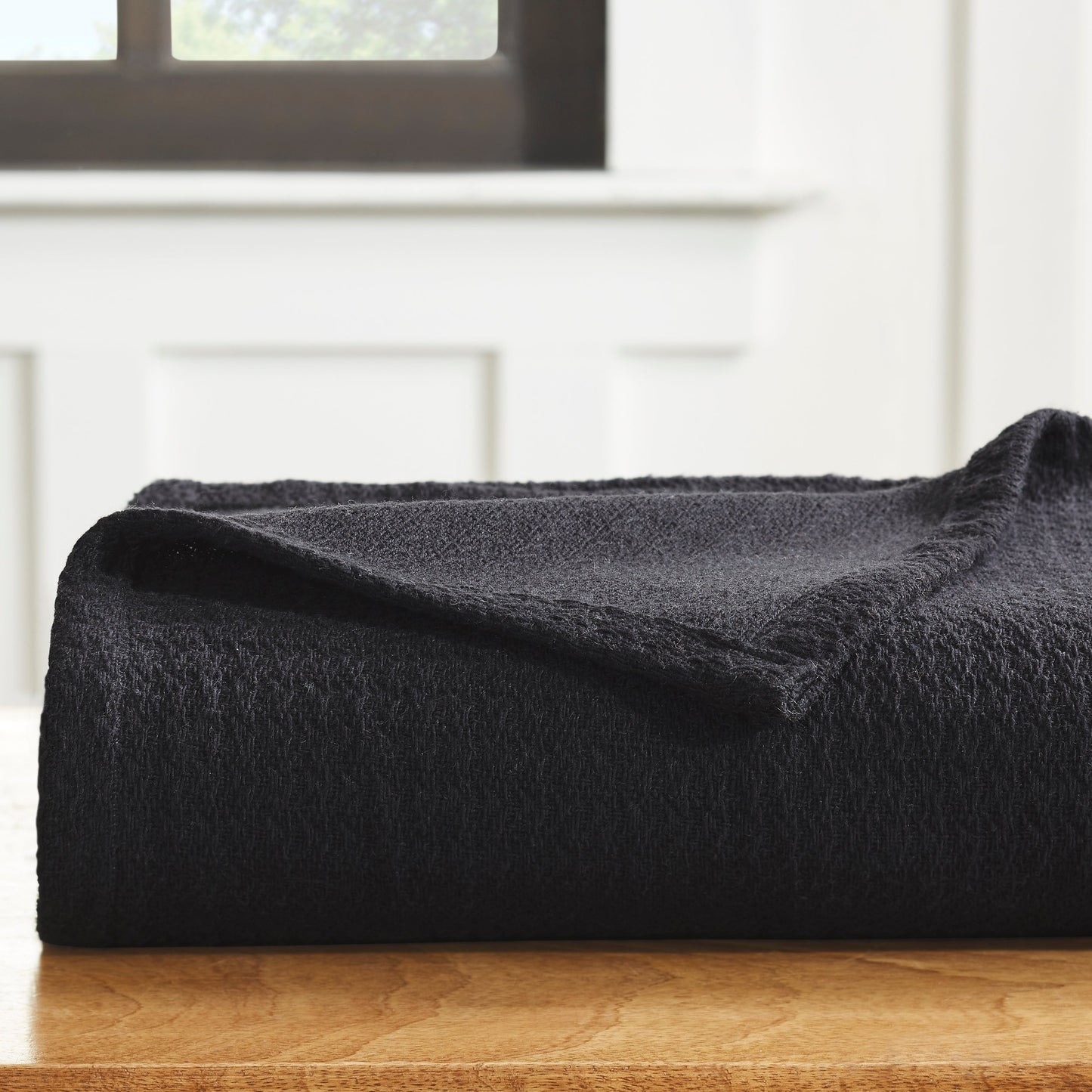 Waffle Weave Honeycomb Knit Soft Solid Textured Cotton Blanket - Black