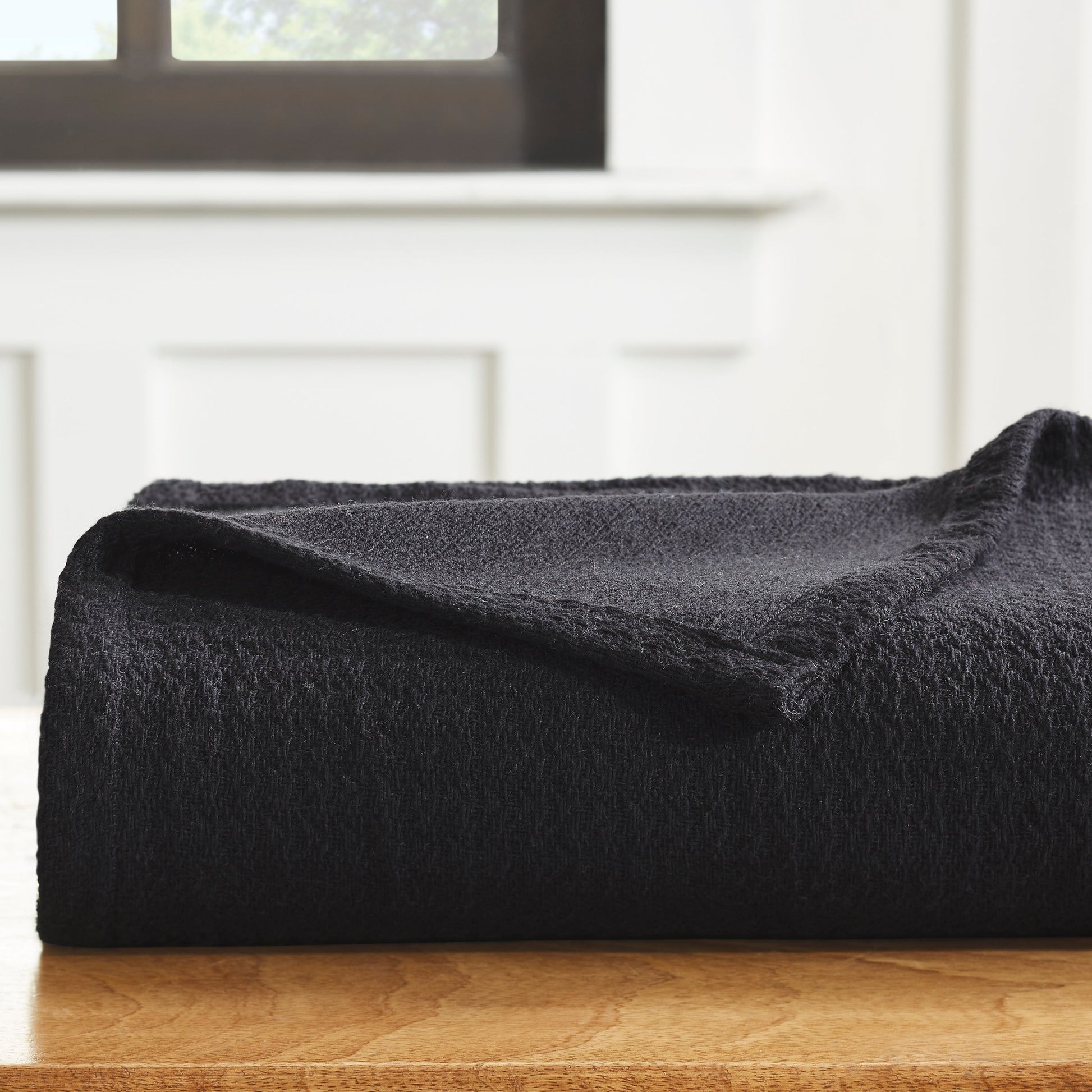Waffle Weave Honeycomb Knit Soft Solid Textured Cotton Blanket - Black