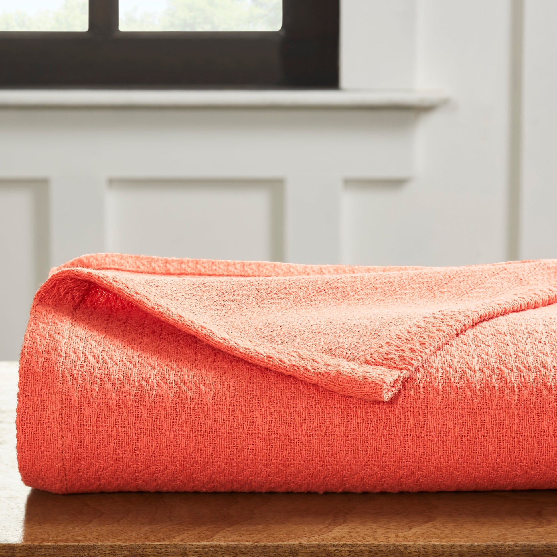 Waffle Weave Honeycomb Knit Soft Solid Textured Cotton Blanket - Coral