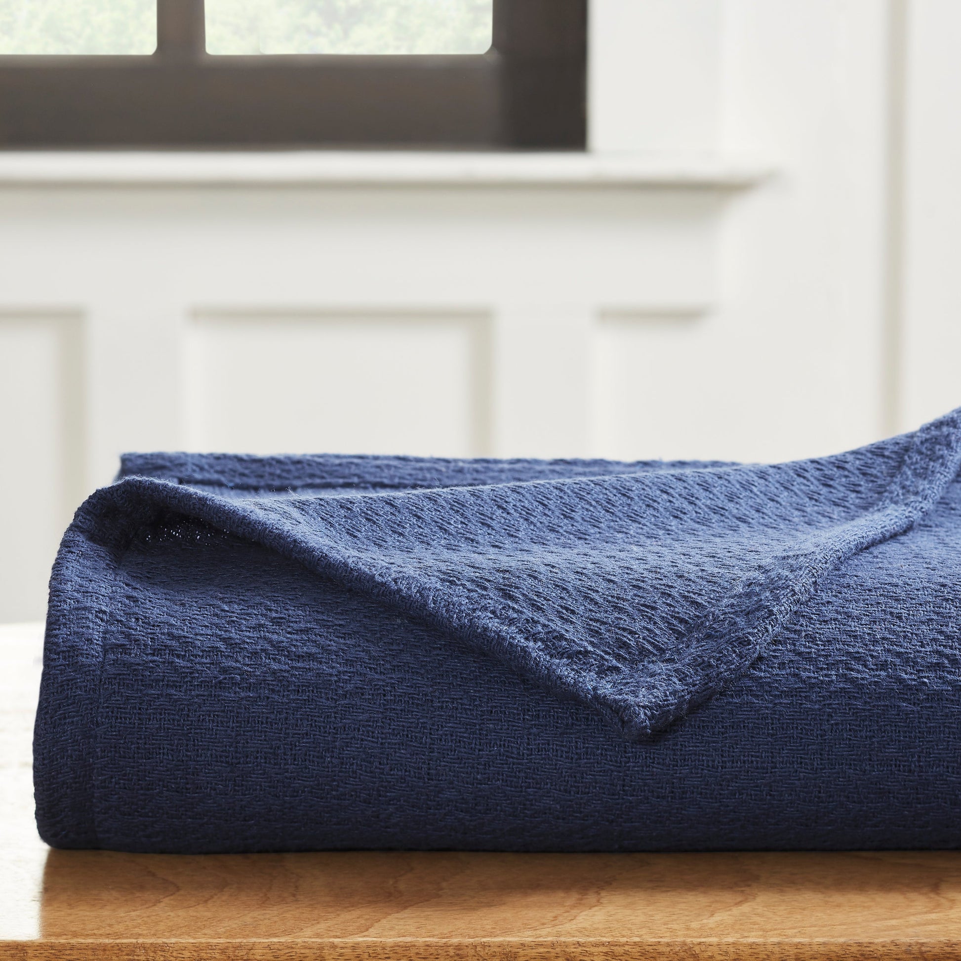 Waffle Weave Honeycomb Knit Soft Solid Textured Cotton Blanket - Navy Blue