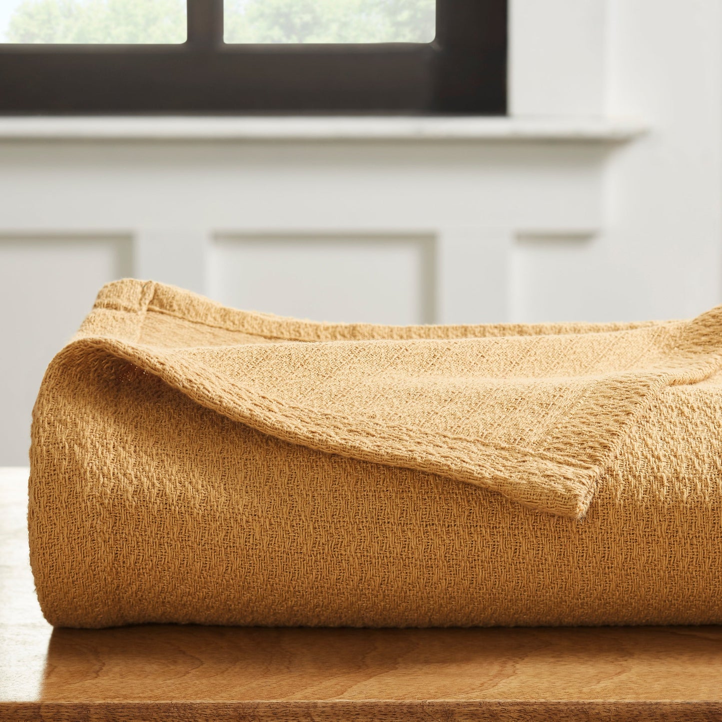 Waffle Weave Honeycomb Knit Soft Solid Textured Cotton Blanket - Sahara