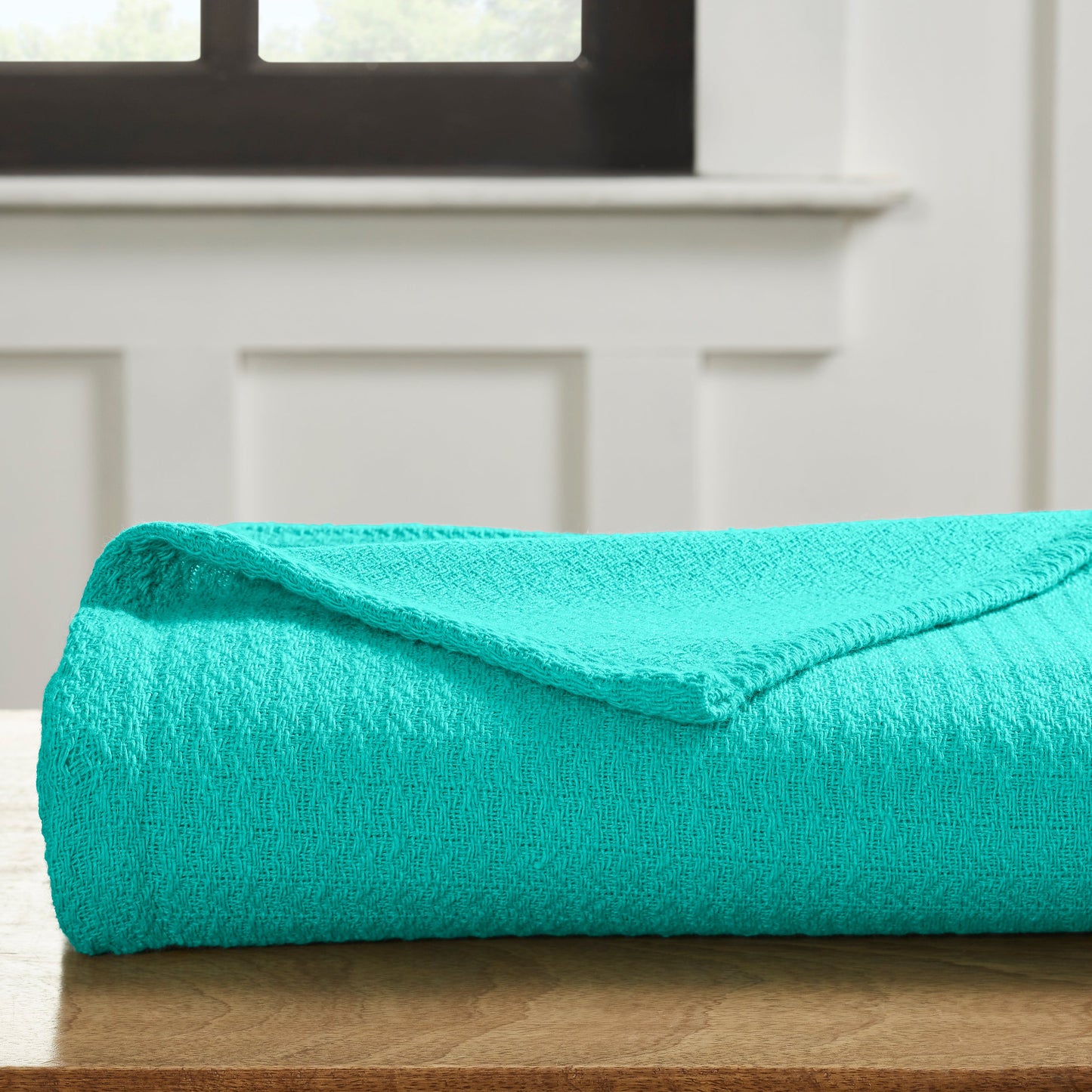 Waffle Weave Honeycomb Knit Soft Solid Textured Cotton Blanket - Turquoise