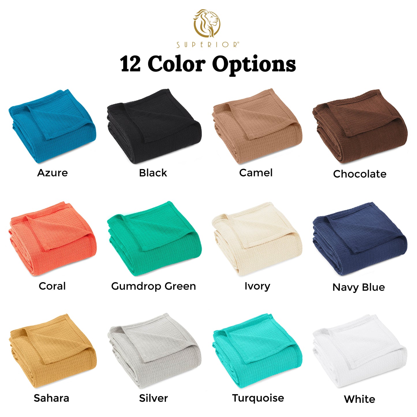 Waffle Weave Honeycomb Knit Soft Solid Textured Cotton Blanket - Azure