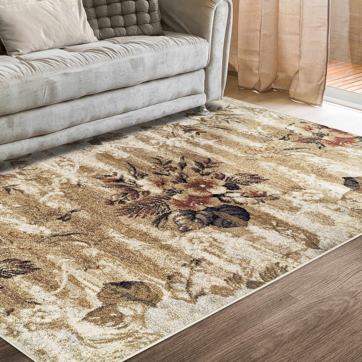 Superior Washed Floral Transitional French Design Distressed Indoor Area Rug or Runner