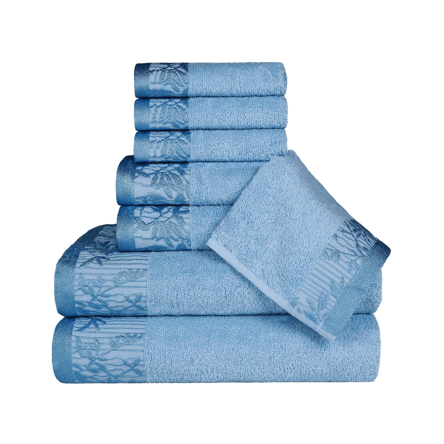 Wisteria Cotton Medium Weight Floral Jacquard Border 8 Piece Towel Set