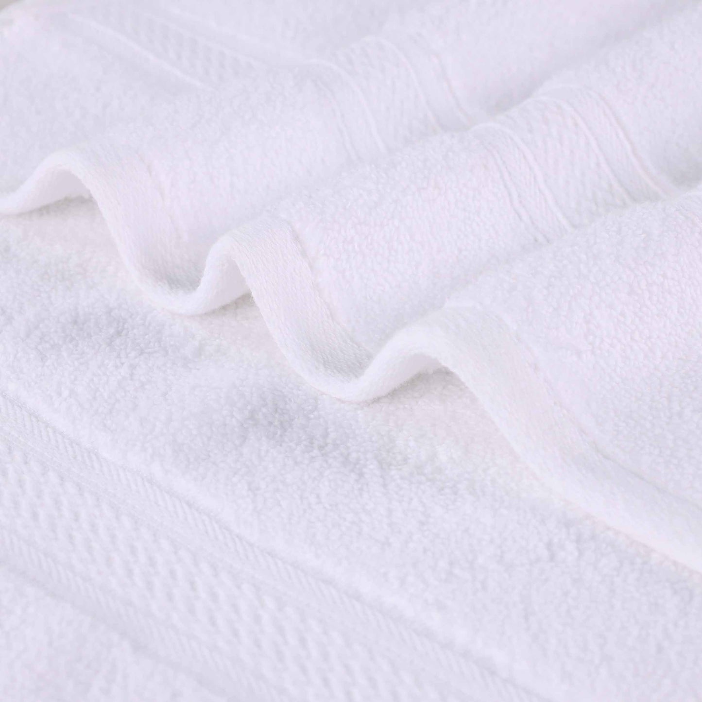 Chevron Zero Twist Solid and Jacquard Soft Cotton 6 Piece Towel Set - White