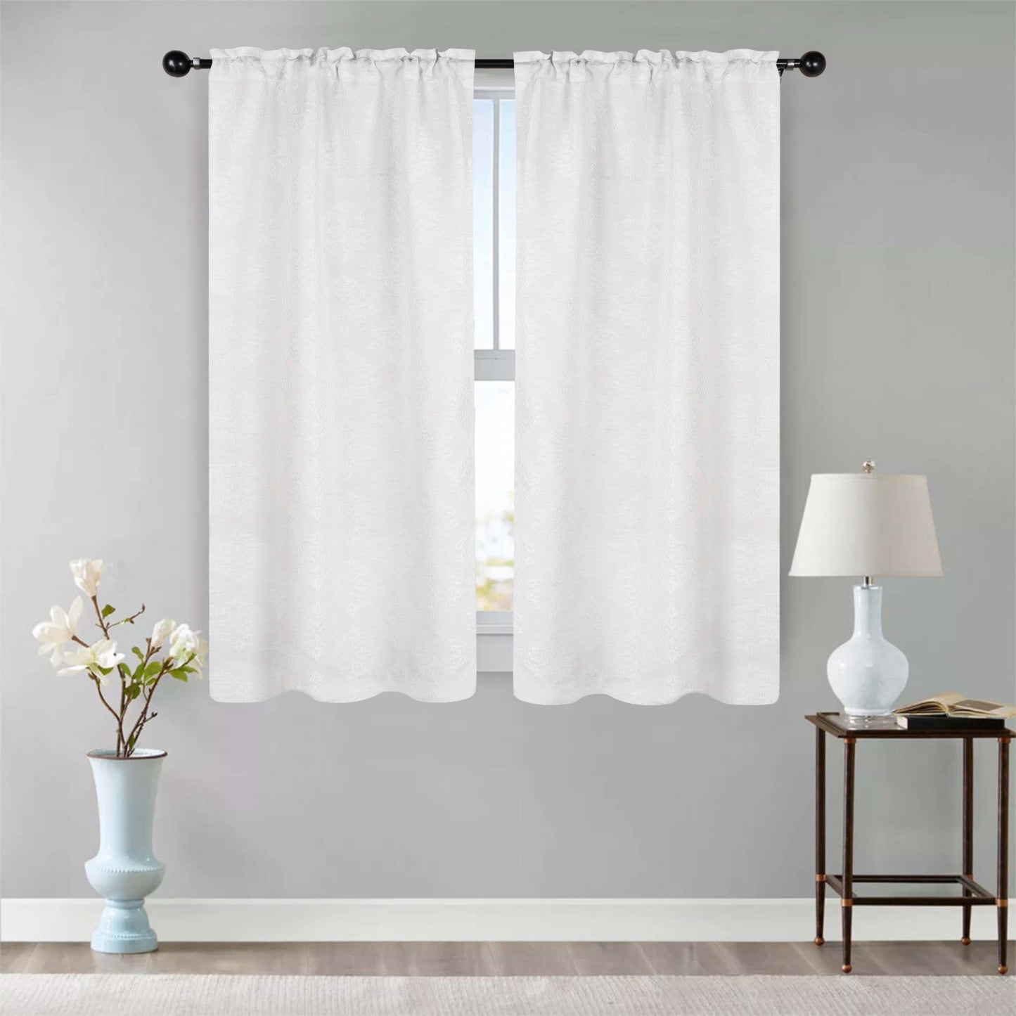 Venetian Damask Jacquard Curtain Panels, Set of 2 - White