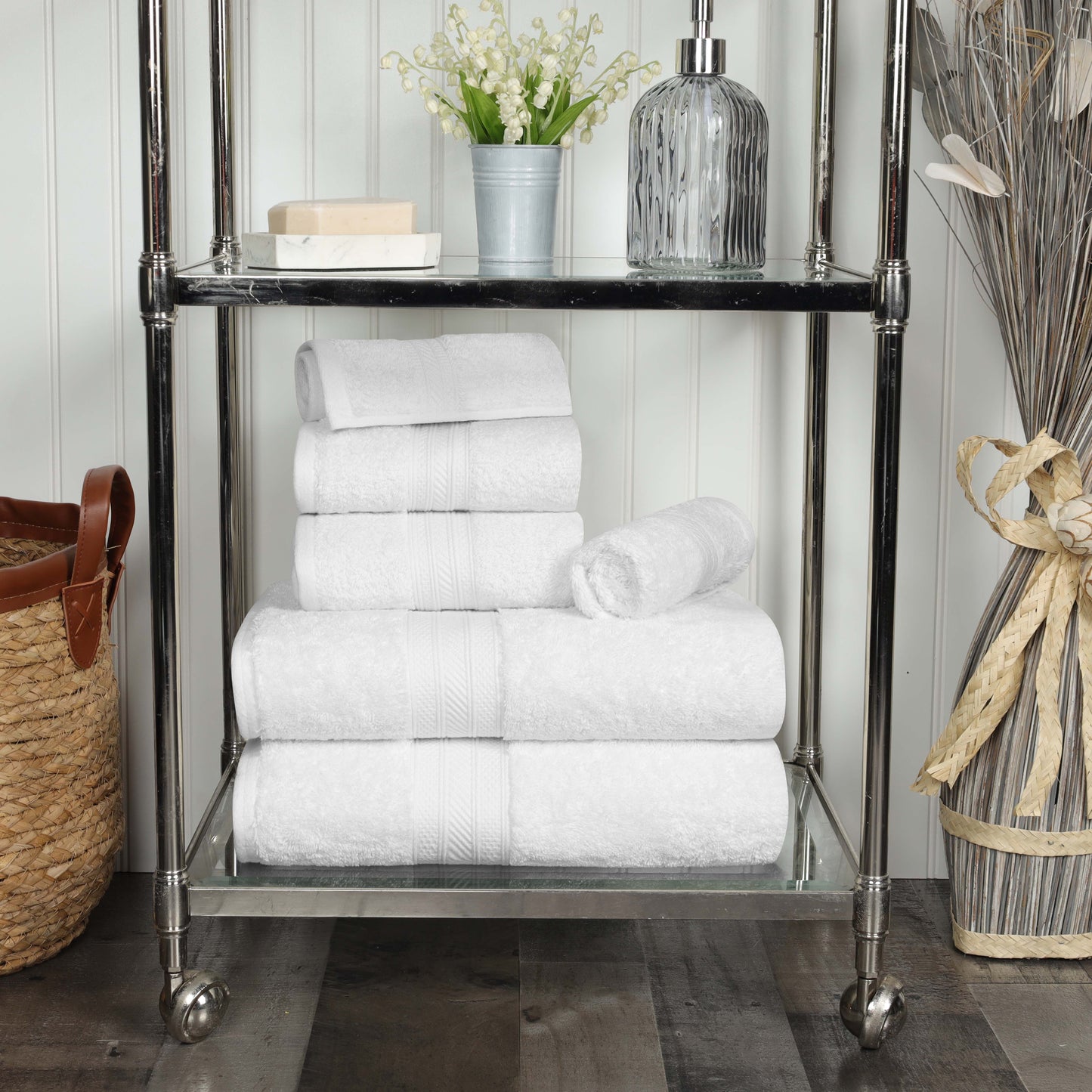 Cotton Heavyweight Absorbent Plush 6 Piece Towel Set - White