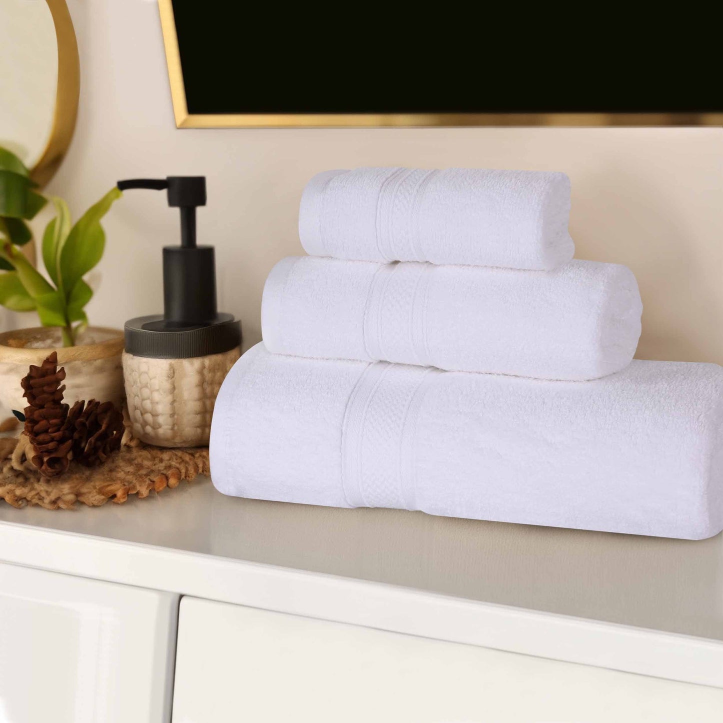 Chevron Zero Twist Solid Soft Absorbent Cotton 3 Piece Towel Set - White