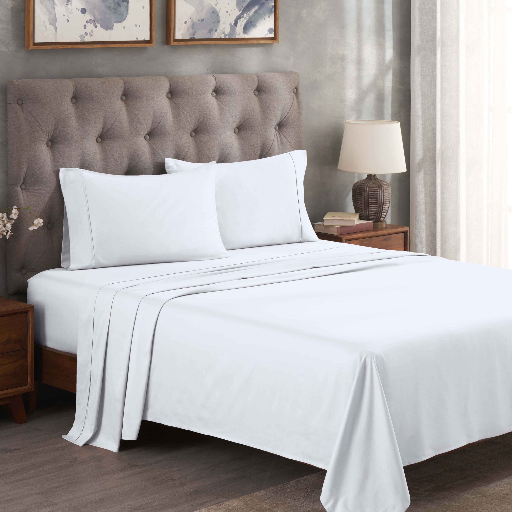 Egyptian Cotton 300 Thread Count Solid Deep Pocket Sheet Set - White