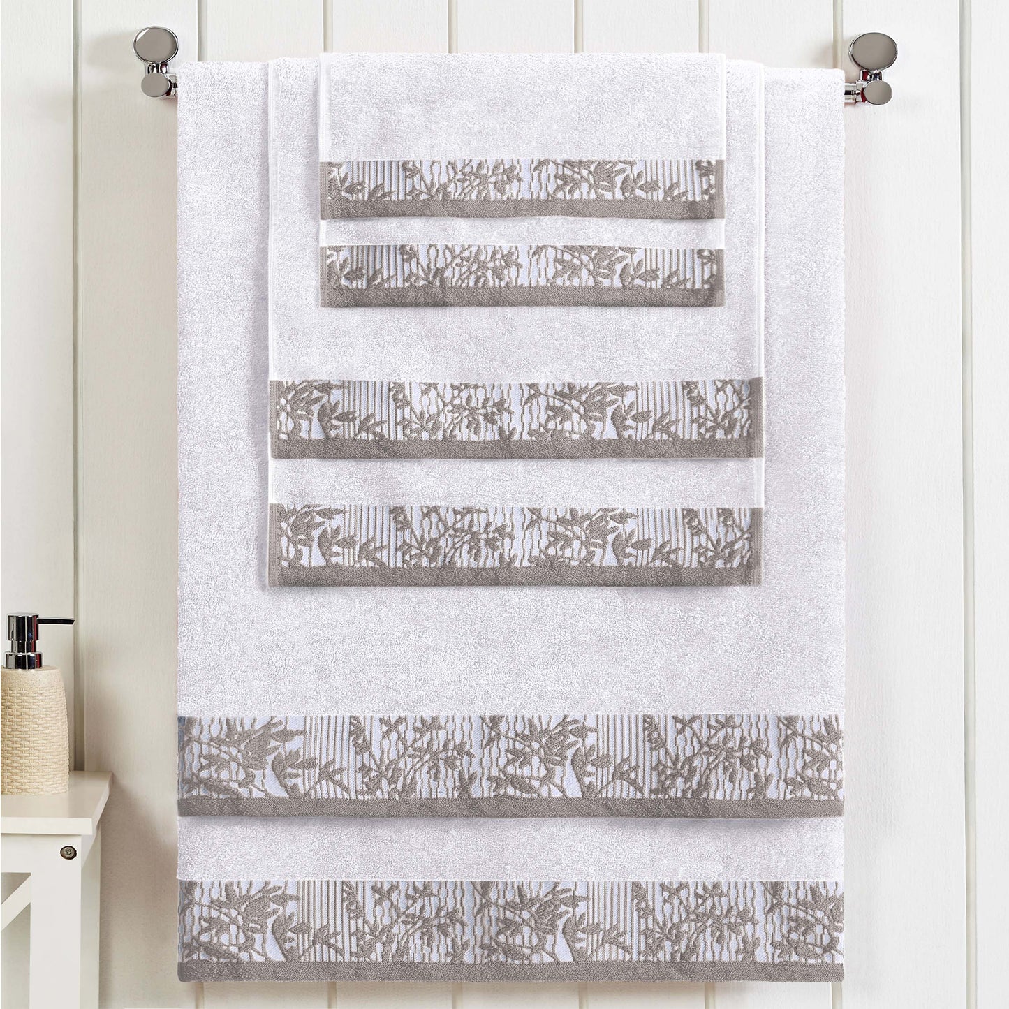 Wisteria Cotton Medium Weight Floral Jacquard Border 6 Piece Towel Set