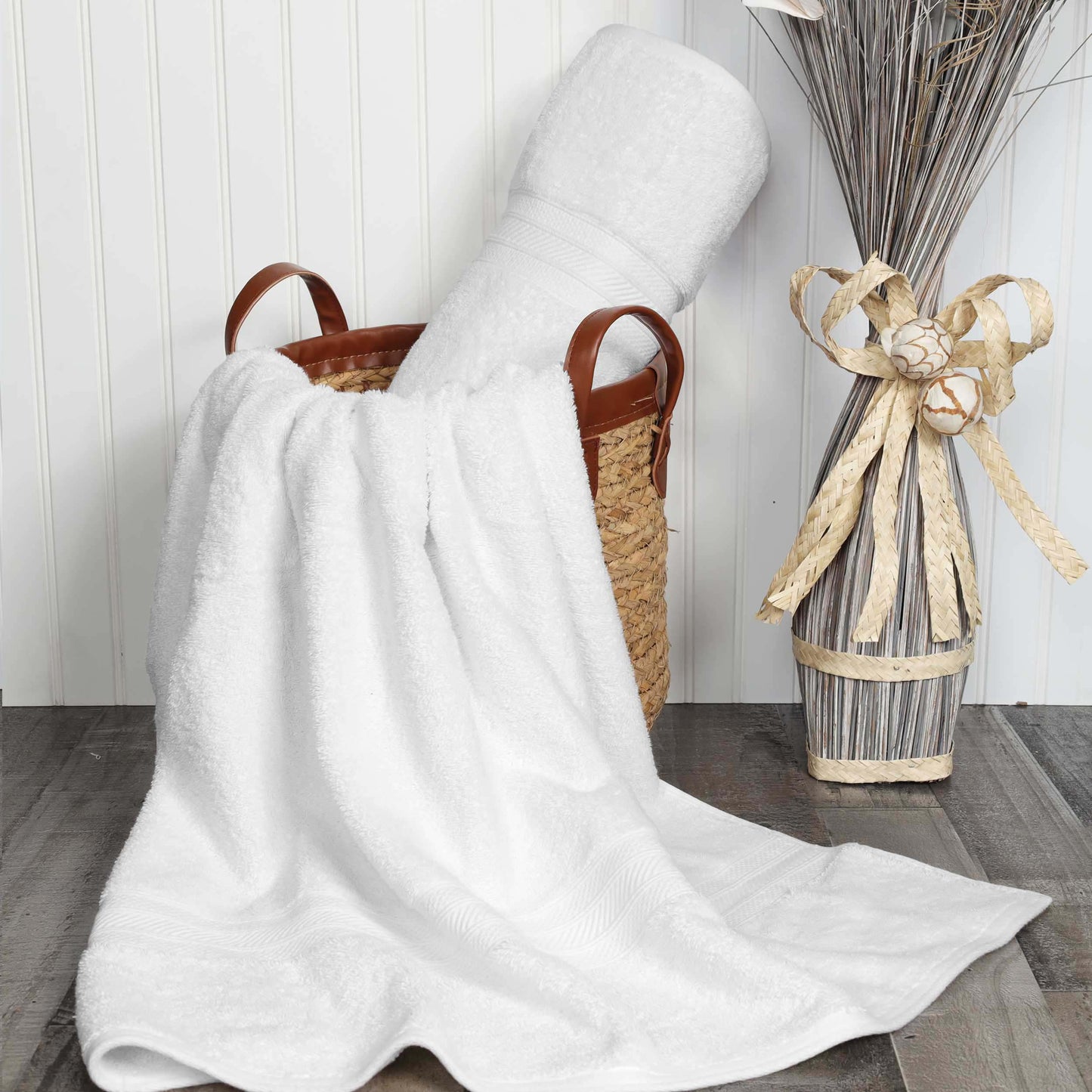 Cotton Heavyweight Absorbent Plush 2 Piece Bath Sheet Set - White