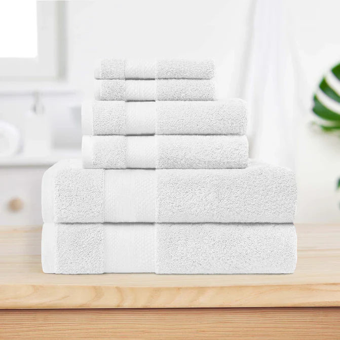Turkish Cotton Highly Absorbent Solid 6 Piece Towel Set - White