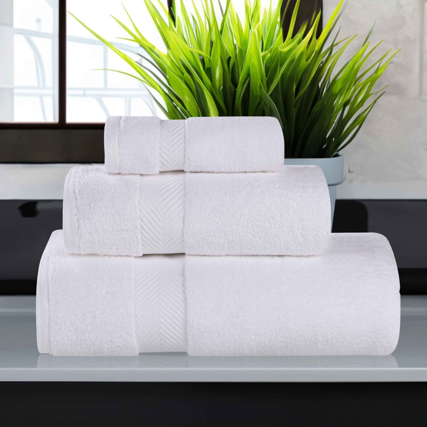 Zero-Twist Smart-Dry Combed Cotton 3 Piece Towel Set - White