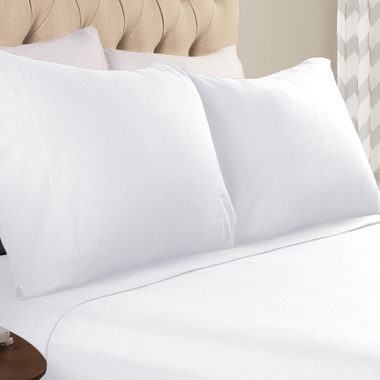 Solid Flannel Cotton Soft Fuzzy Pillowcases, Set of 2 - White