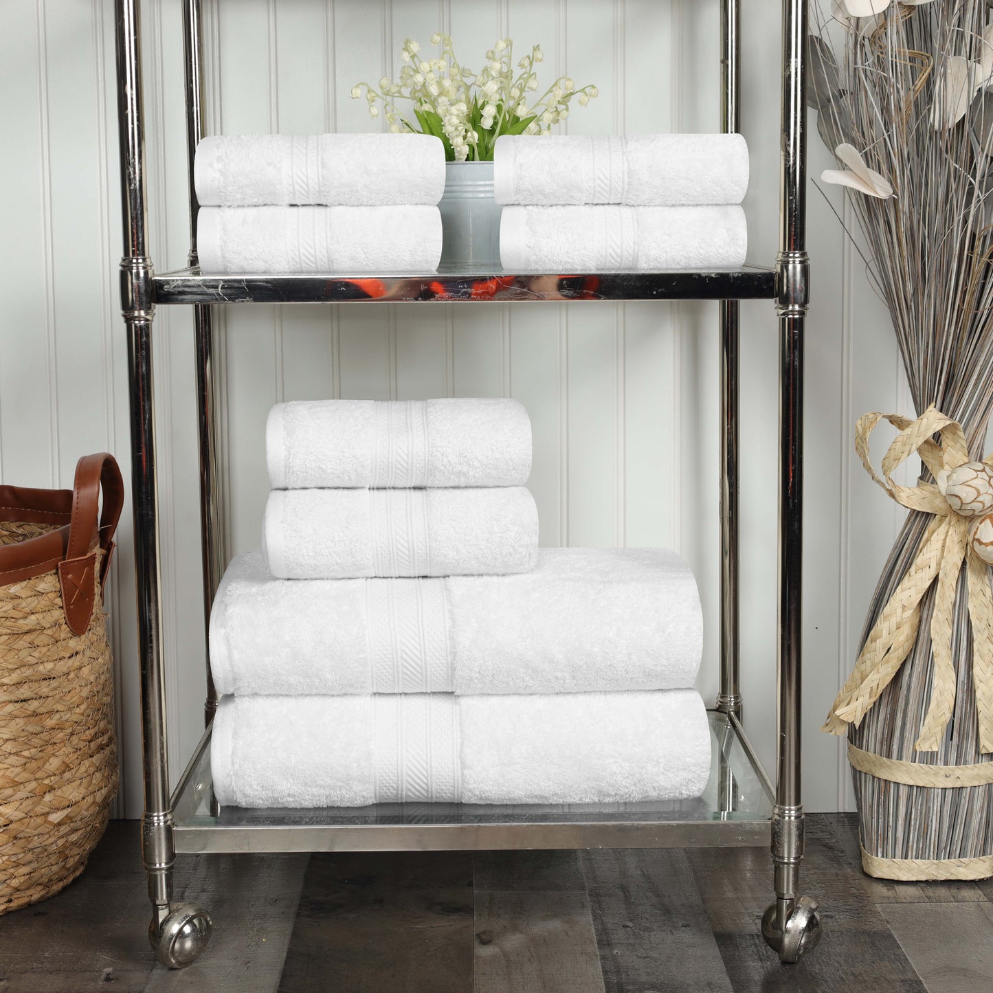 Cotton Heavyweight Absorbent Plush 8 Piece Towel Set - White