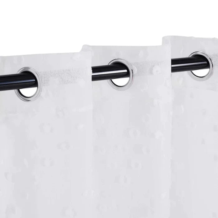 Sheer Poppy Floral Modern Textured Grommet Curtain Panels Set of 2 - White
