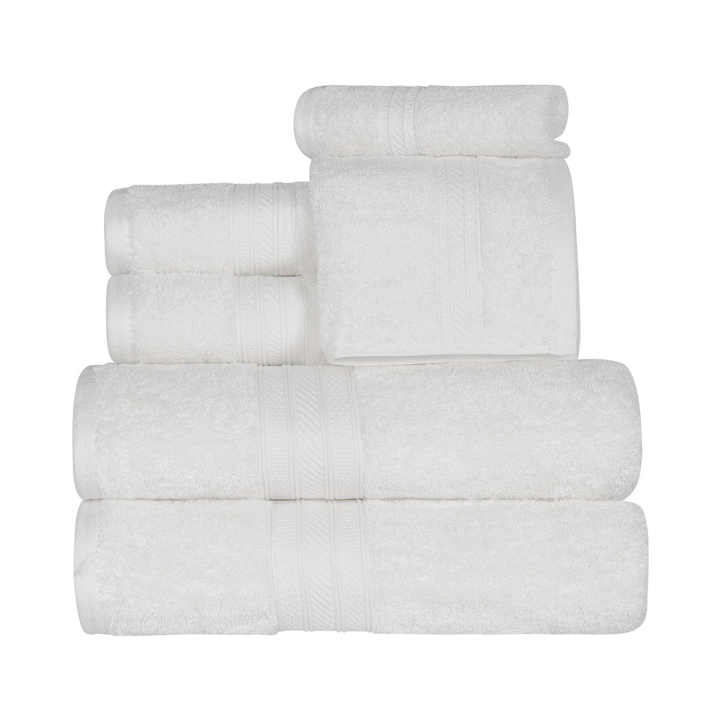 Cotton Heavyweight Absorbent Plush 6 Piece Towel Set - White