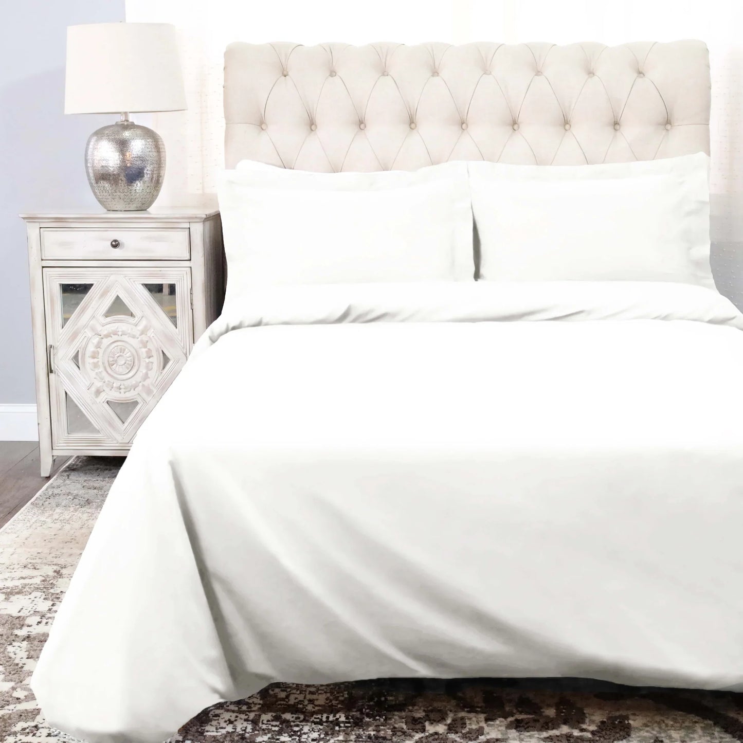 Cotton Percale Modern Traditional Duvet Cover Set - White