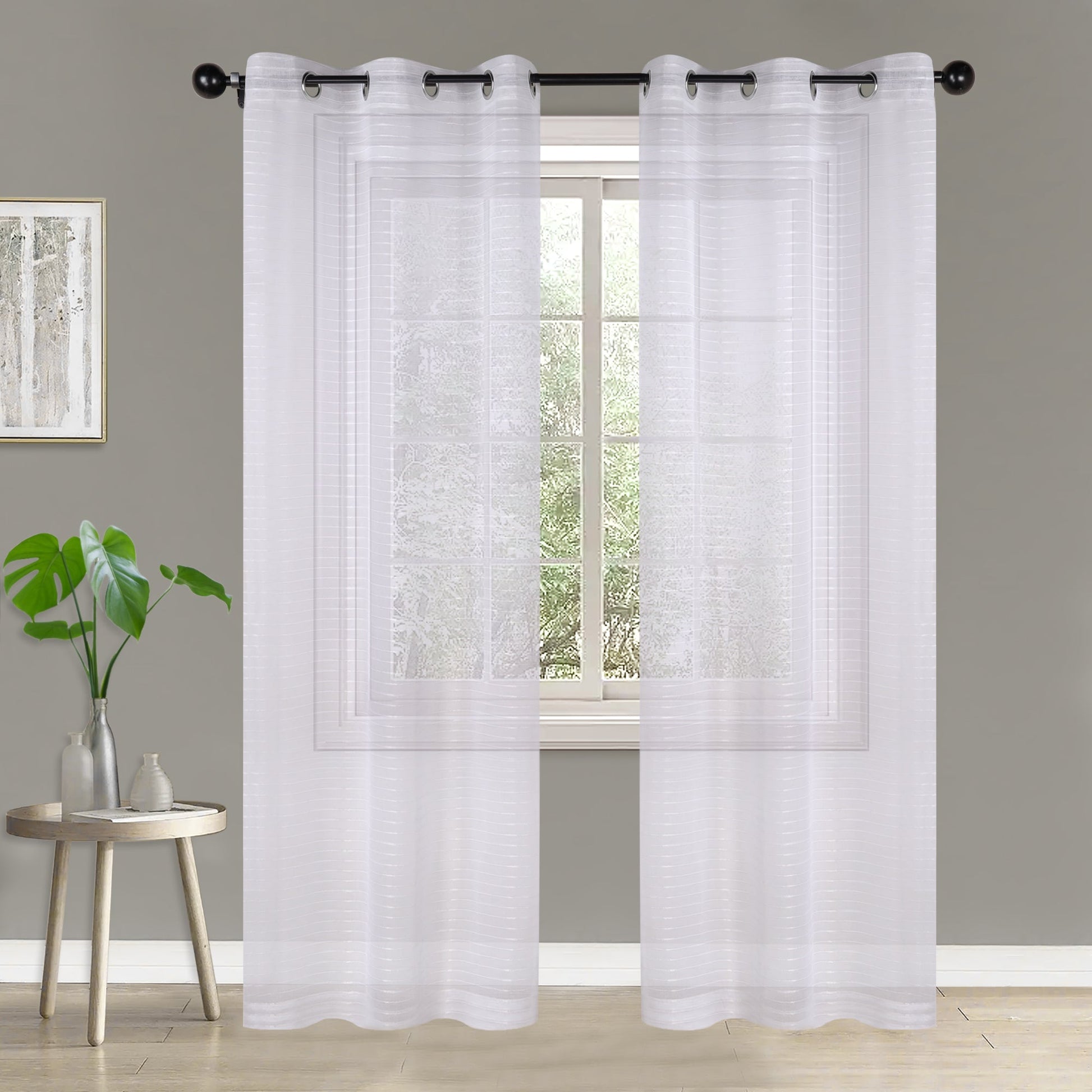Jackson Striped Sheer Window Curtain Panels - White