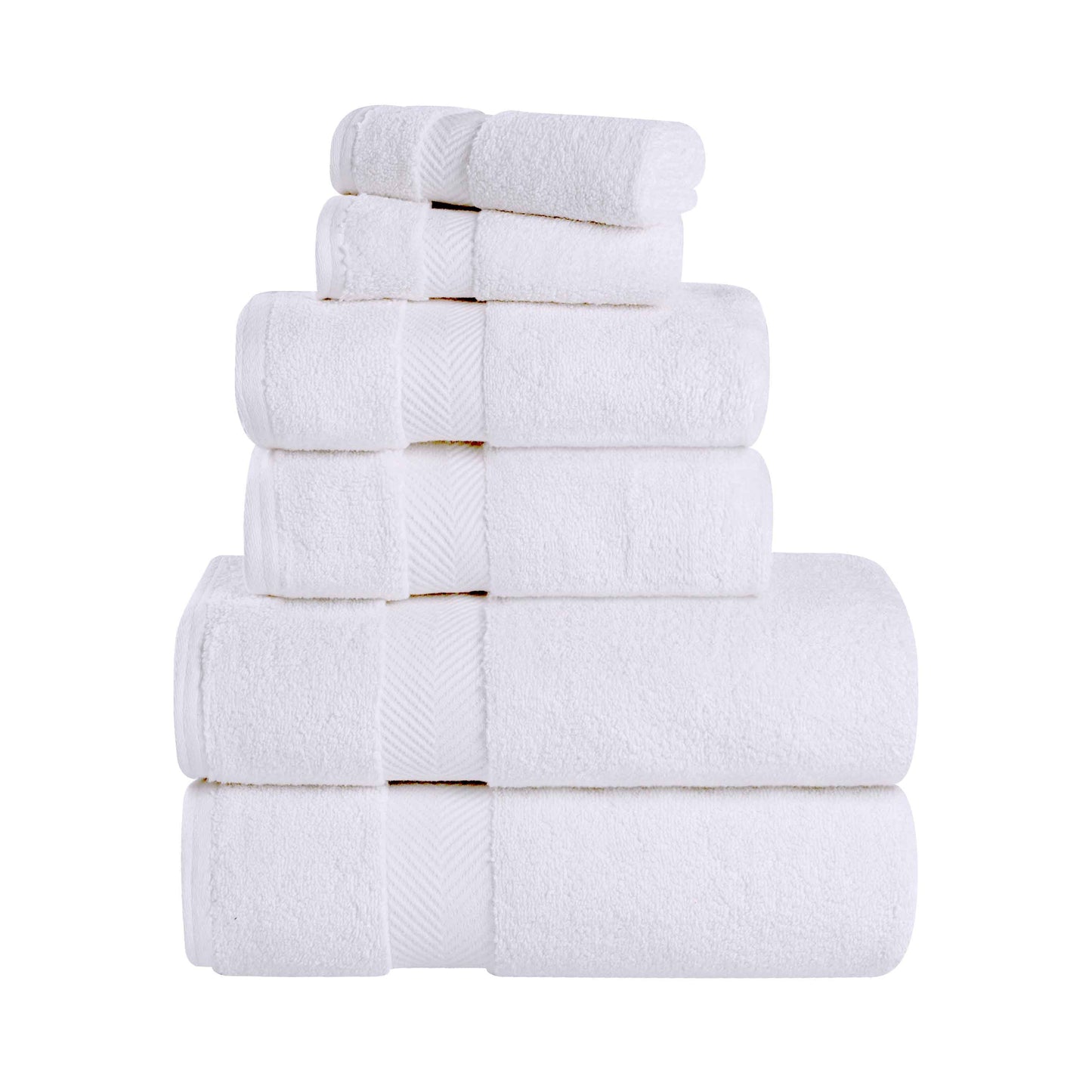 Zero-Twist Cotton Quick-Drying Absorbent Assorted 6 Piece Towel Set - White