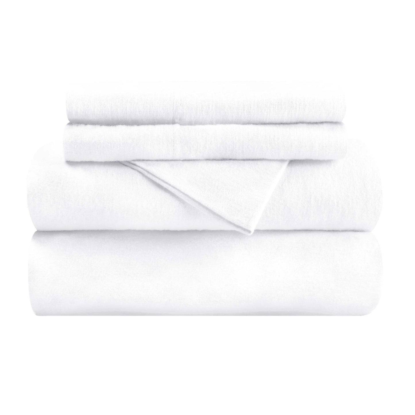 Cotton Flannel Trellis Solid Deep Pocket Sheet Set - White