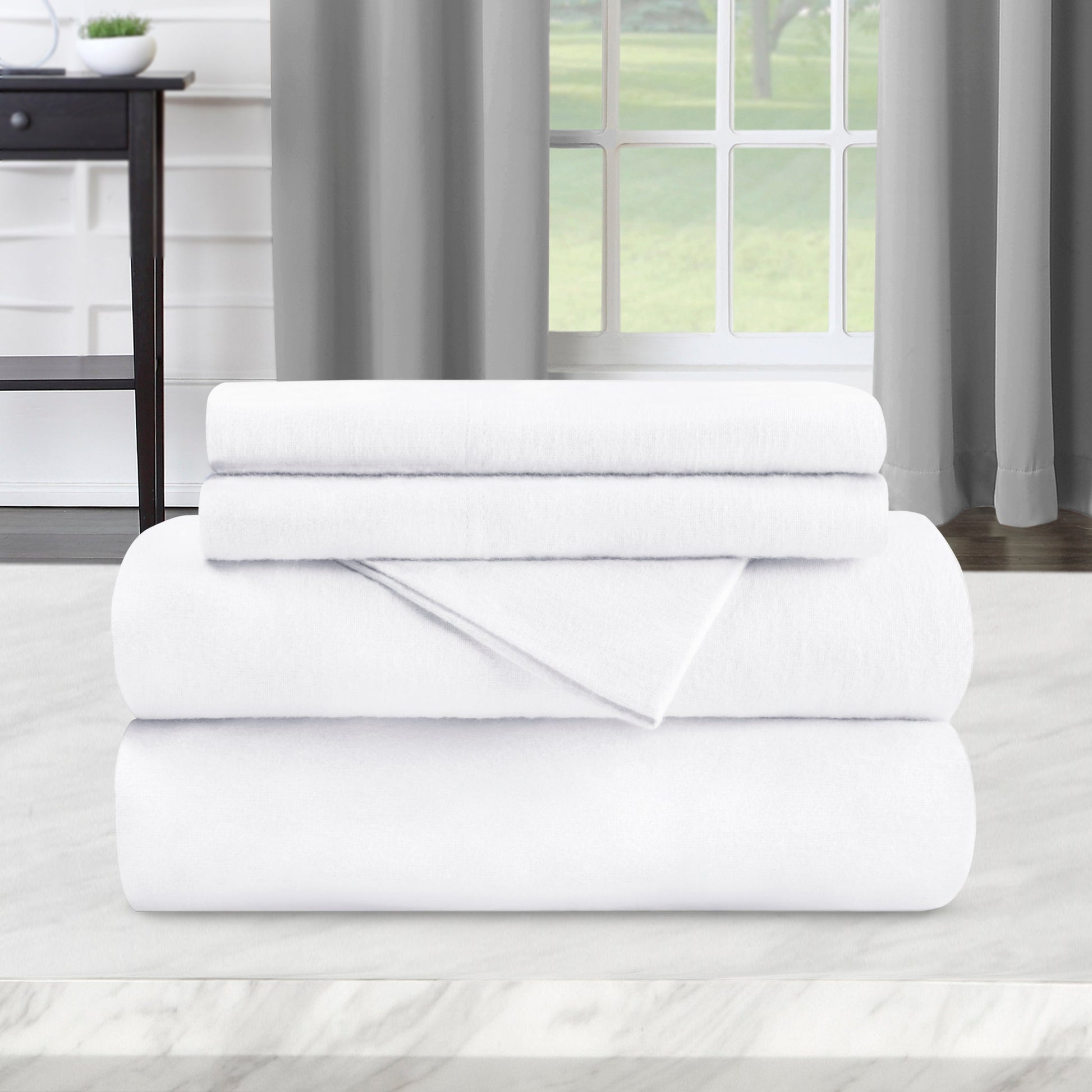 Solid Flannel Cotton Soft Warm Deep Pocket Sheet Set - White