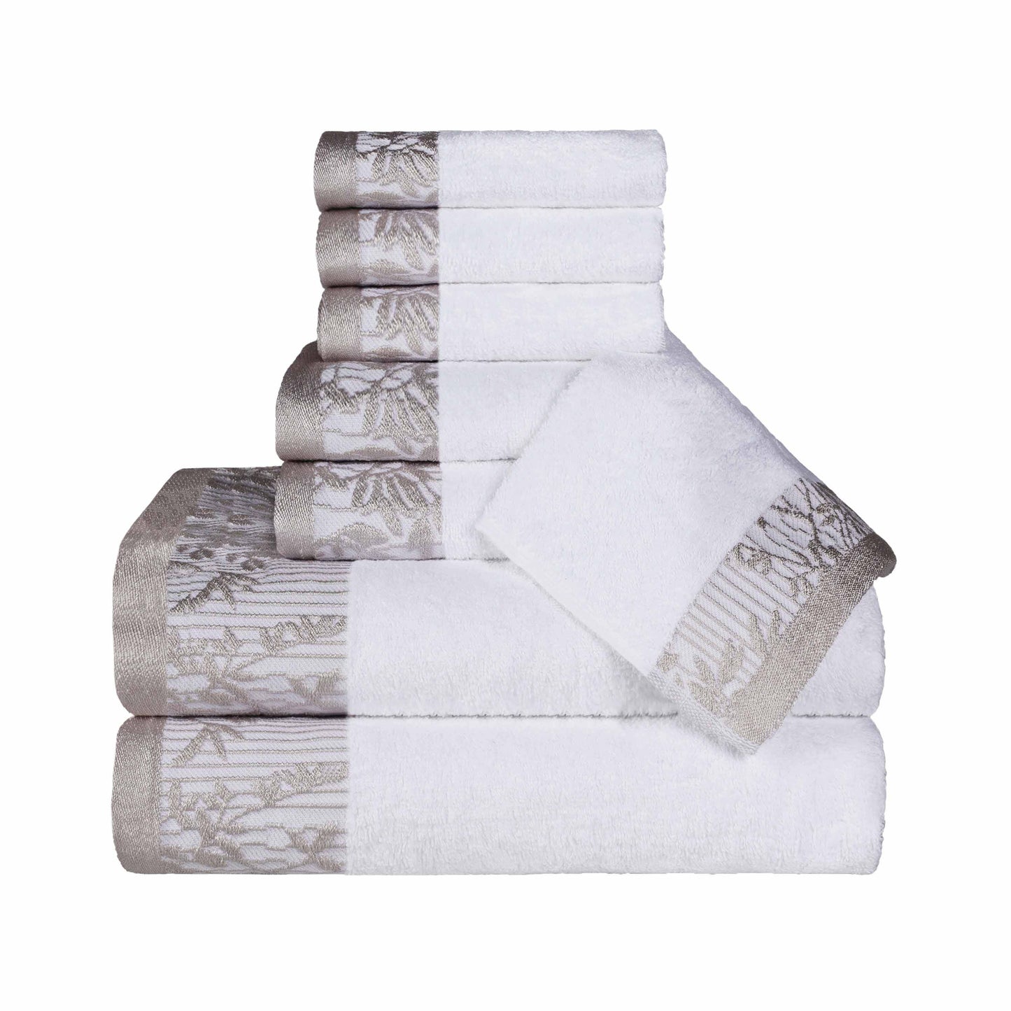 Wisteria Cotton Medium Weight Floral Jacquard Border 8 Piece Towel Set