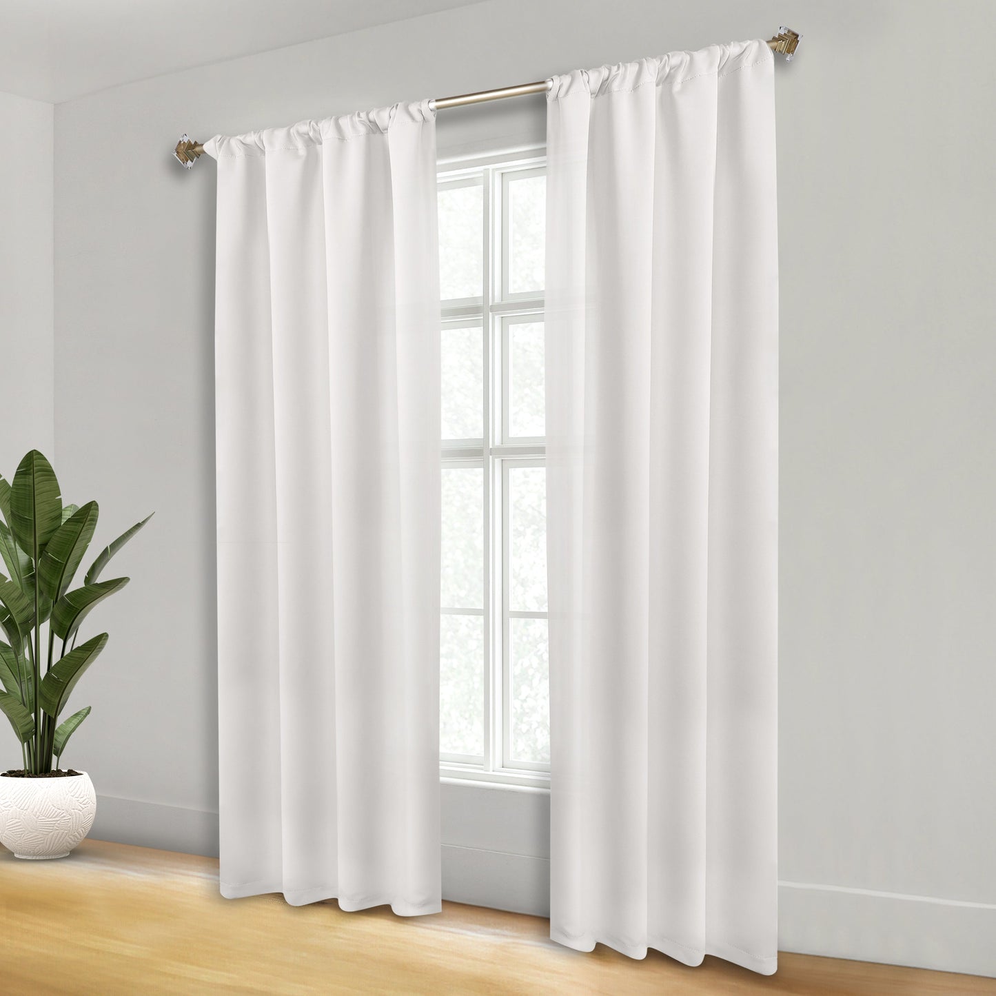 Solid Room Darkening Rod Pocket Blackout Curtain Panels, Set of 2 - White