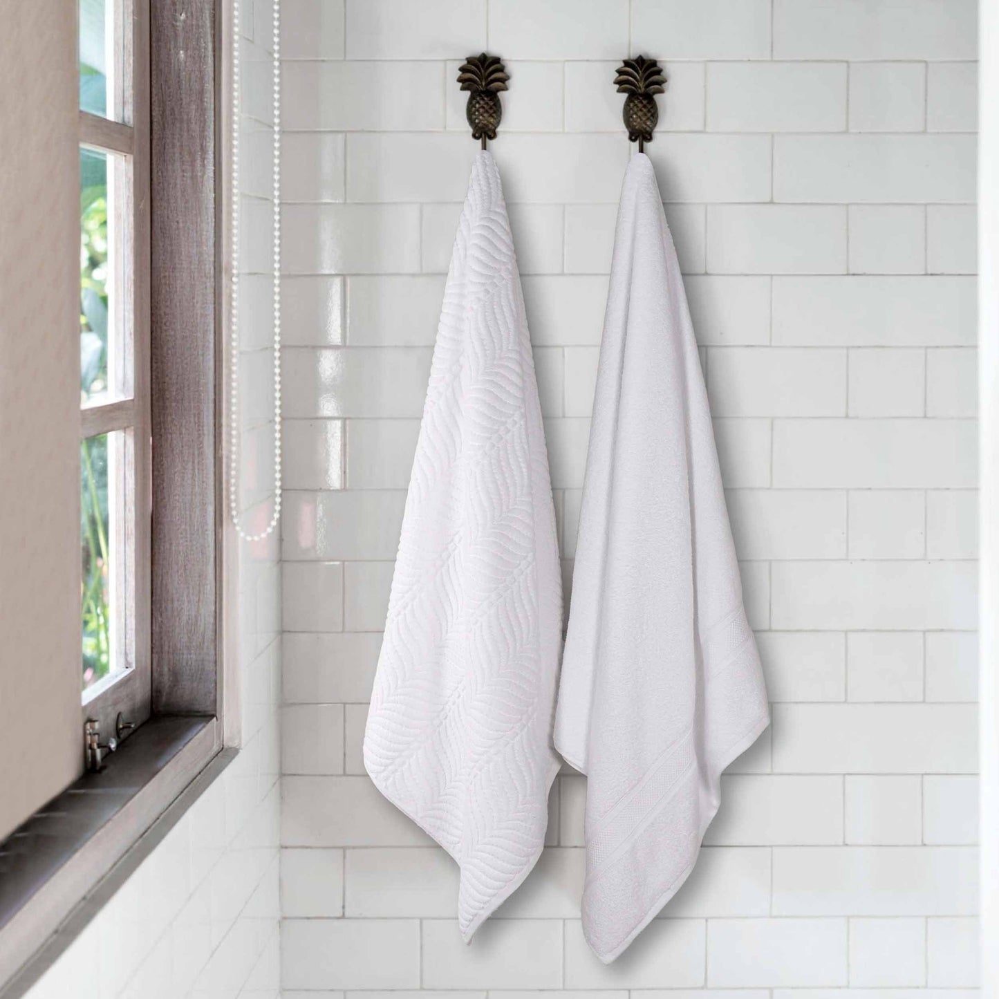 Chevron Zero Twist Solid and Jacquard Soft Cotton Bath Sheet Set of 2 - White